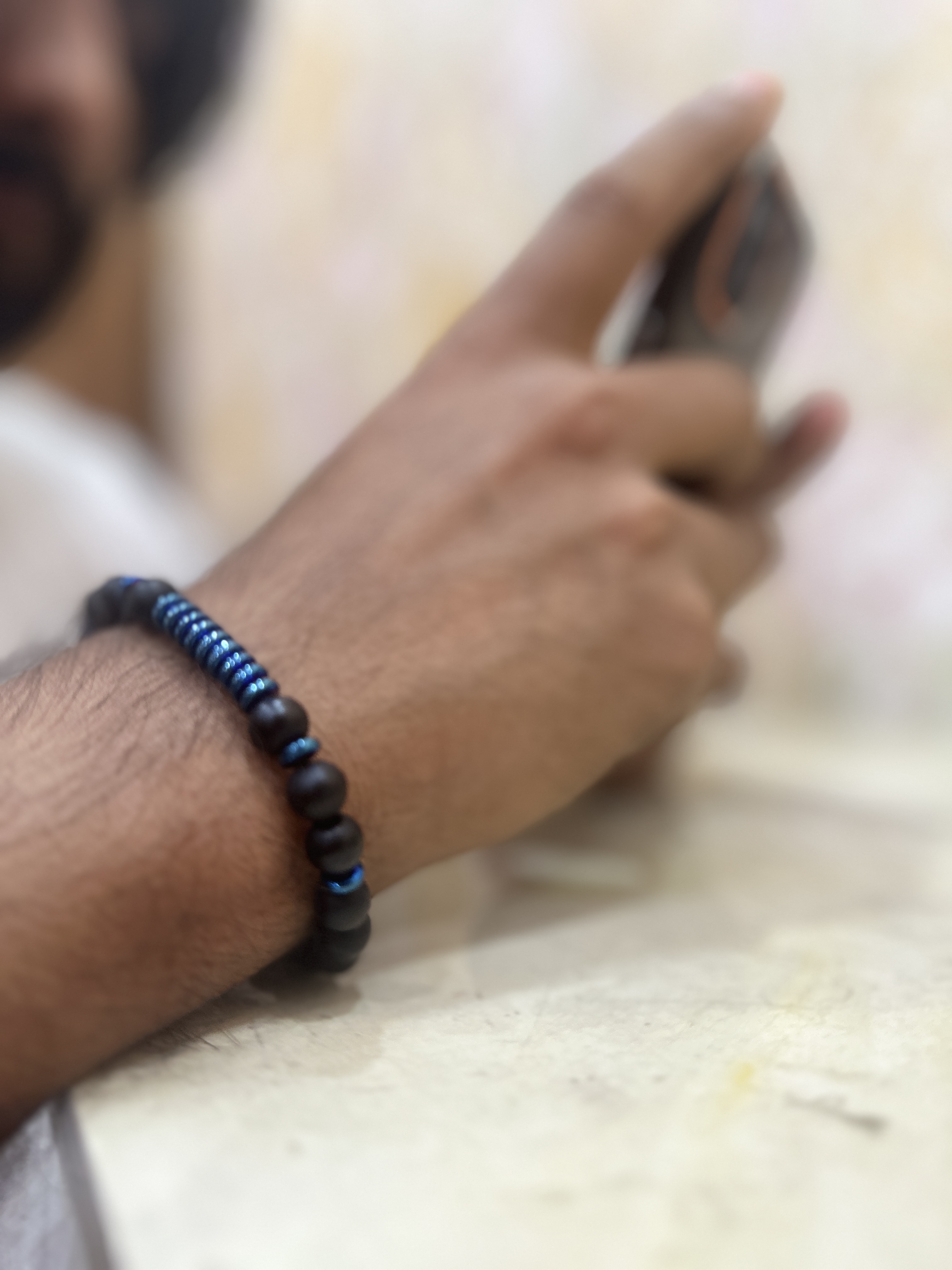 Matte Black Onyx and Blue Hematite Bead Bracelet_img_3