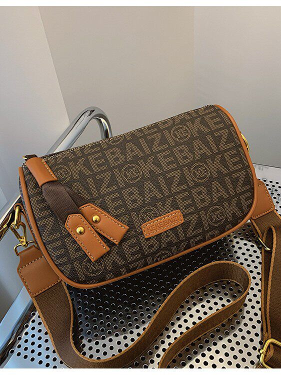 Checkered Letter Shoulder Bag with Wide Shoulder Strap, Crossbody Bag for Women_img_0