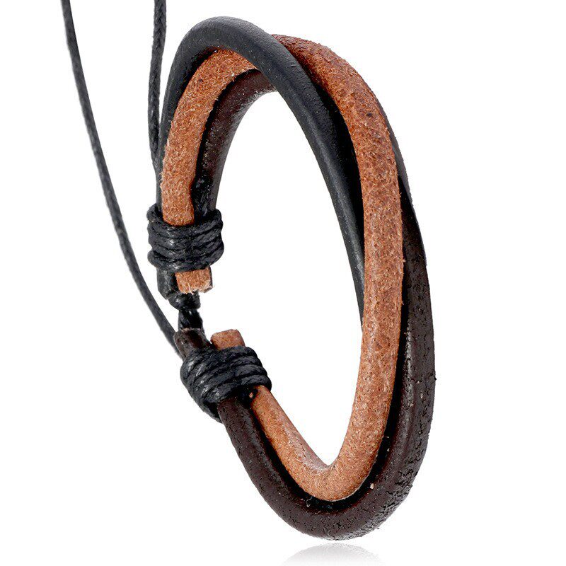 Simple Hand-woven Multi-layer Men's Cowhide Bracelet_img_0