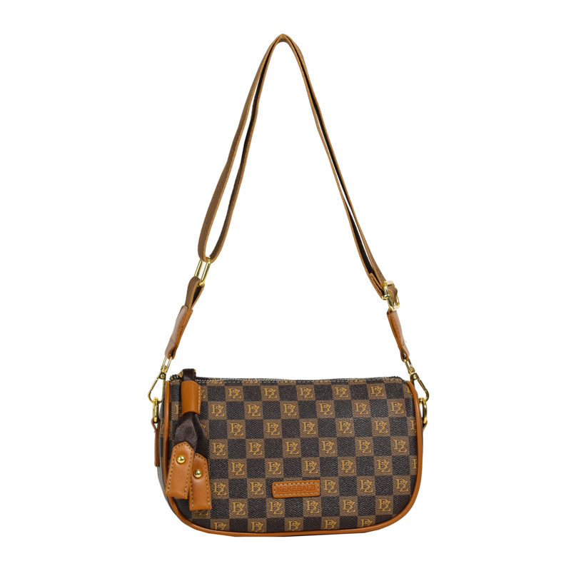 Checkered Letter Shoulder Bag with Wide Shoulder Strap, Crossbody Bag for Women_img_2