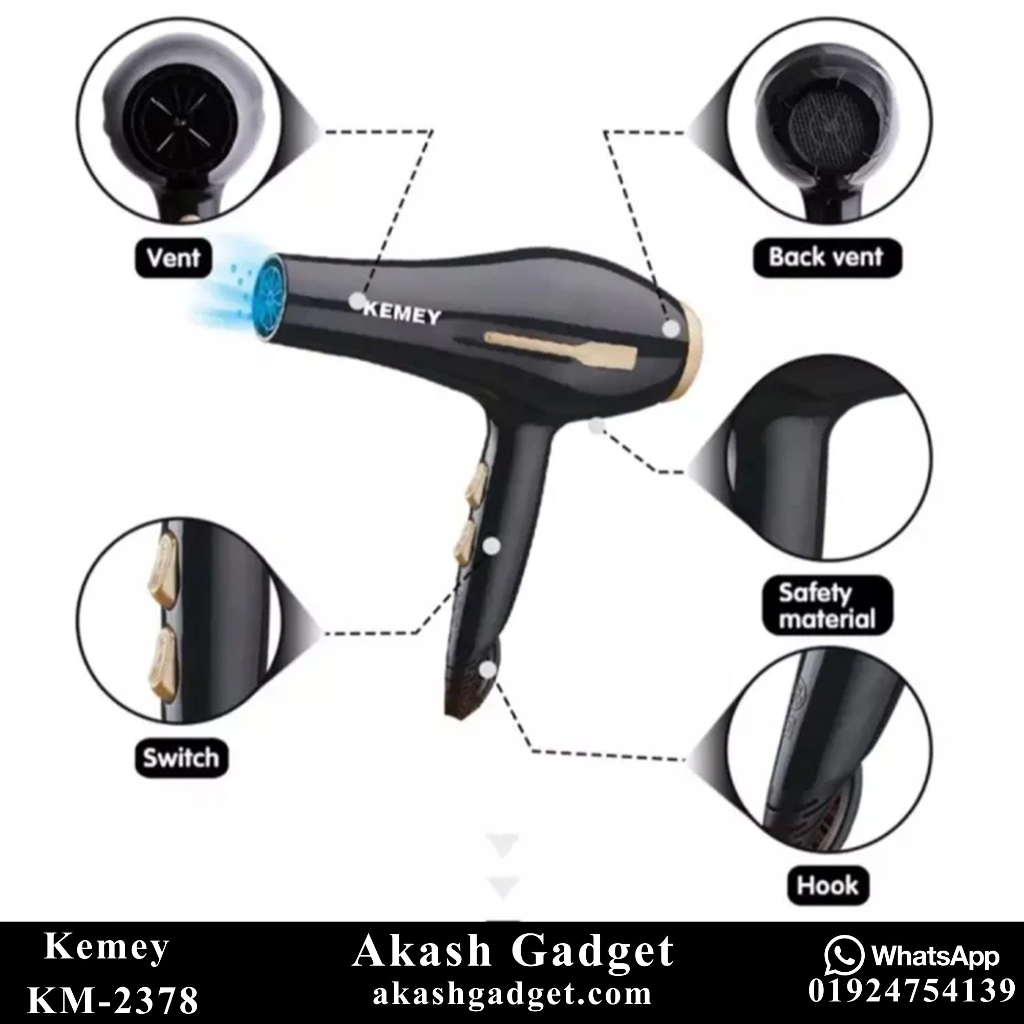 Kemey KM-2378 / KM-2376 Professional 2 in 1 Hair Dryer | 3000W Powerful Motor_img_4