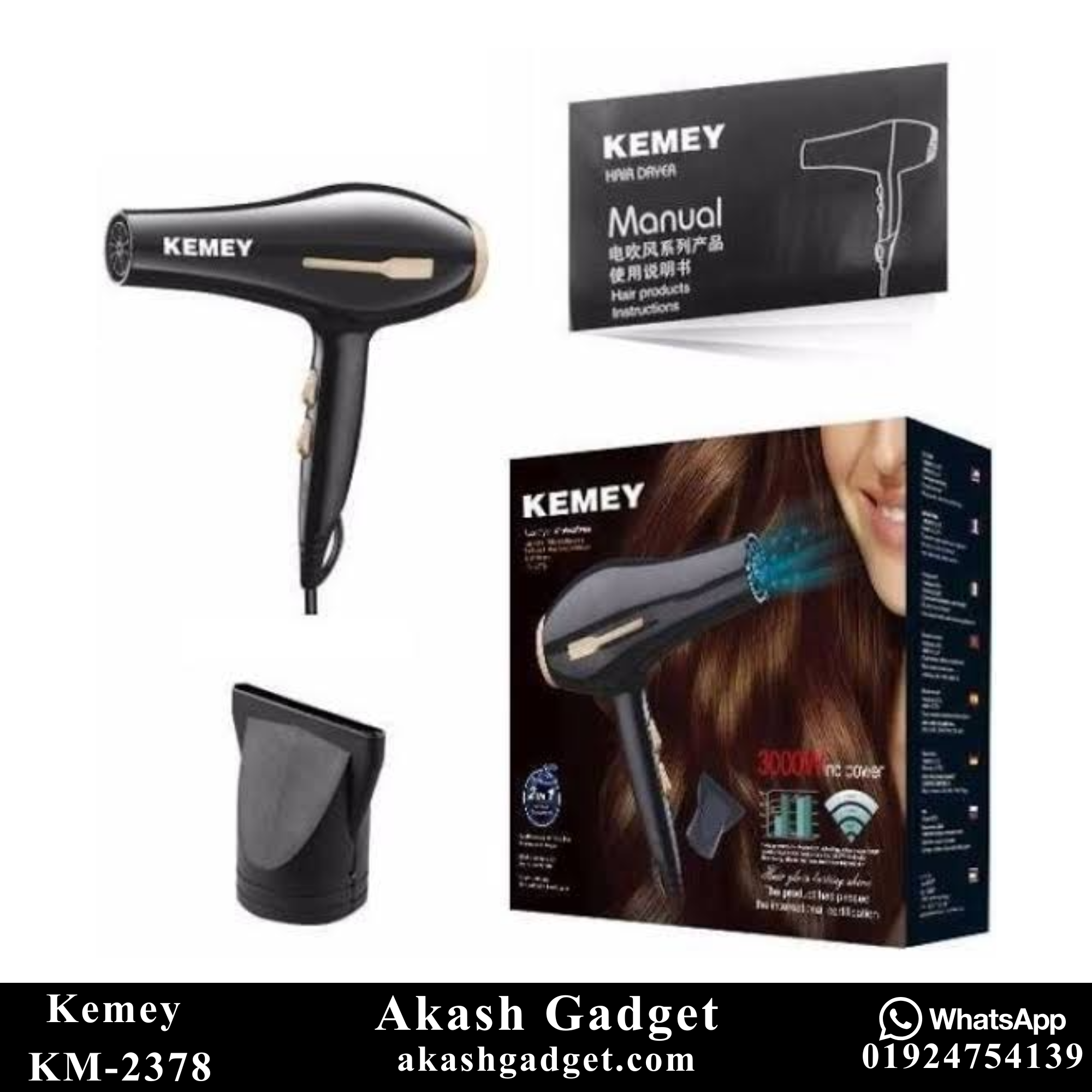 Kemey KM-2378 / KM-2376 Professional 2 in 1 Hair Dryer | 3000W Powerful Motor_img_6