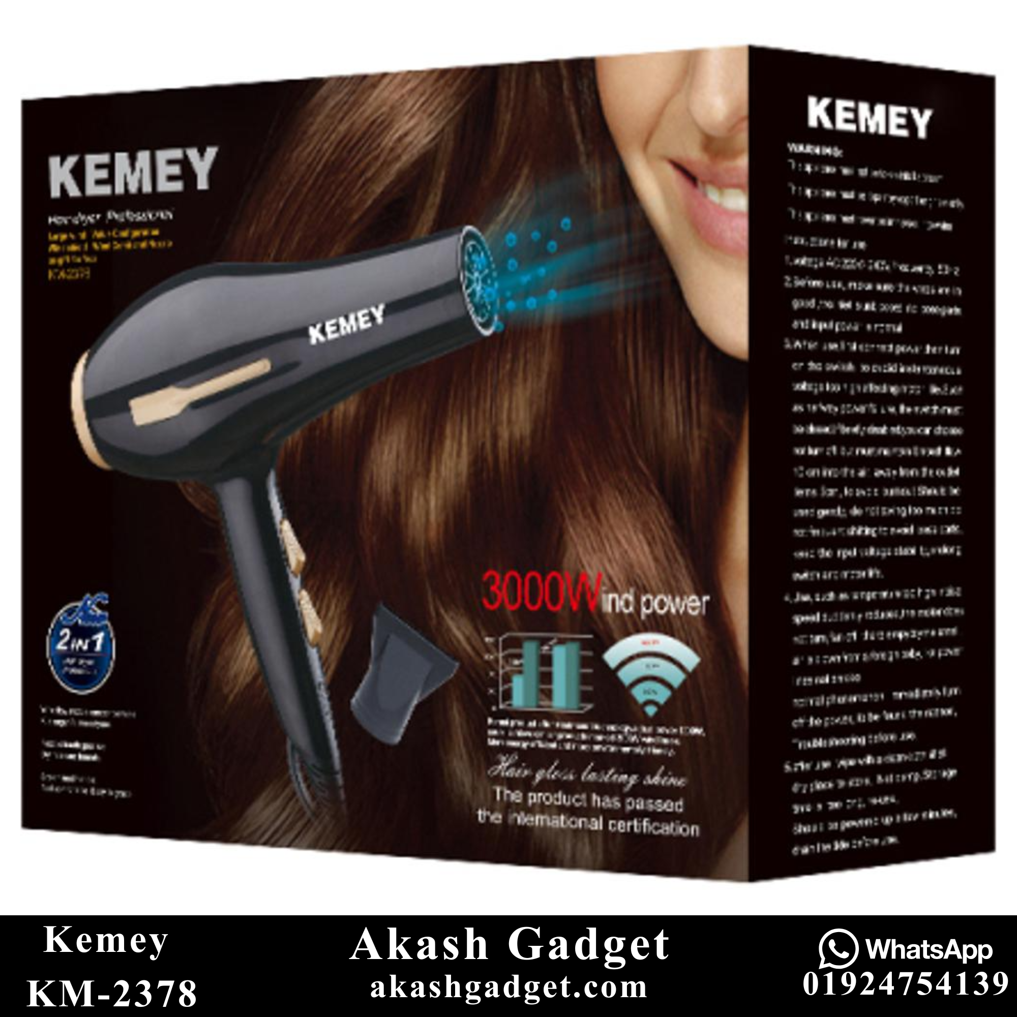 Kemey KM-2378 / KM-2376 Professional 2 in 1 Hair Dryer | 3000W Powerful Motor_img_8