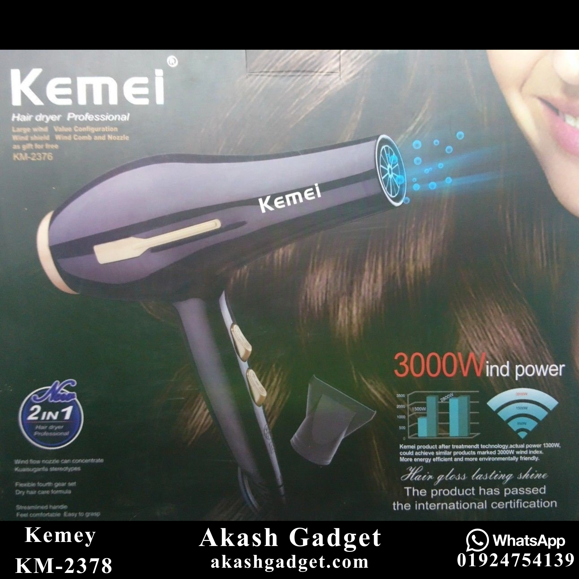 Kemey KM-2378 / KM-2376 Professional 2 in 1 Hair Dryer | 3000W Powerful Motor_img_9