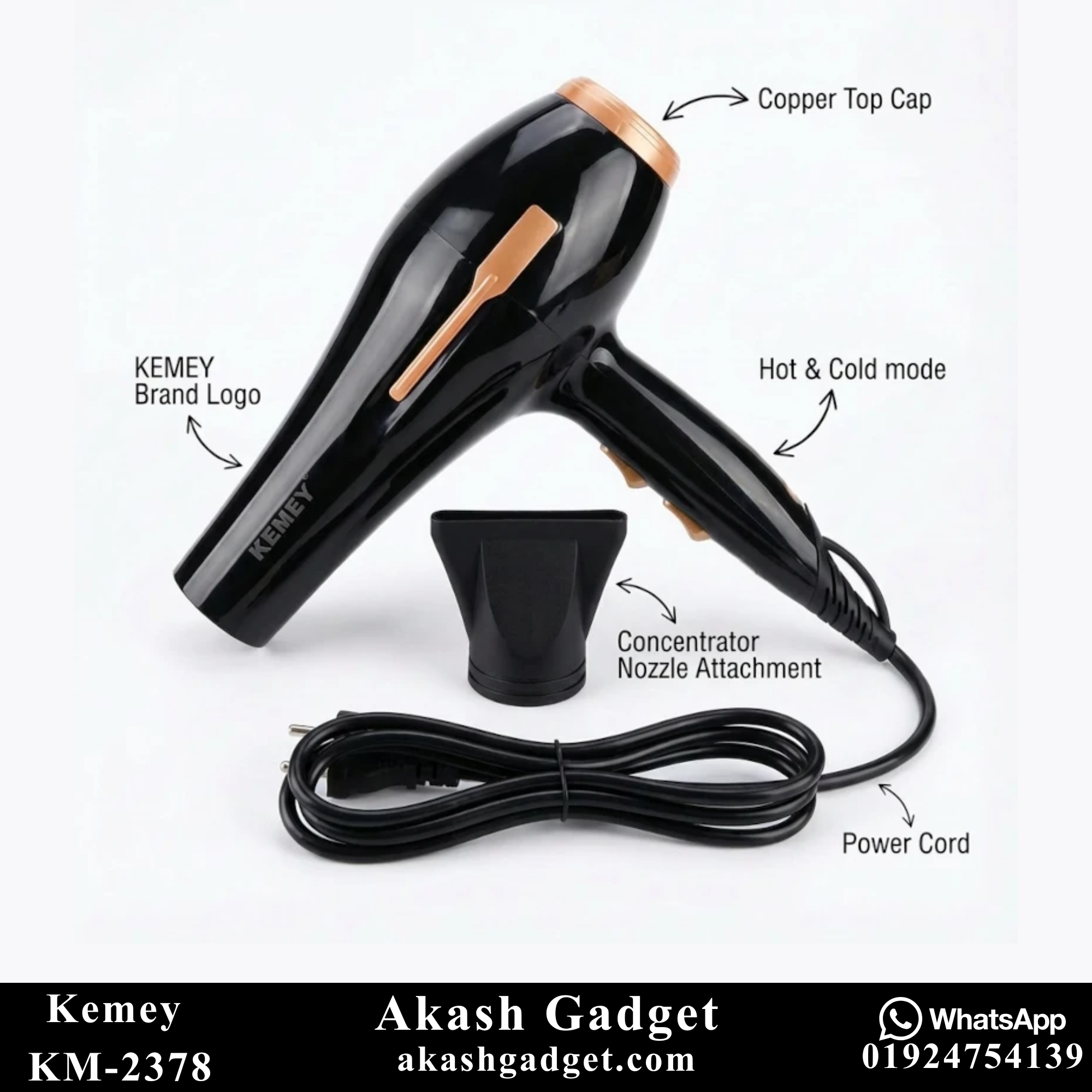 Kemey KM-2378 / KM-2376 Professional 2 in 1 Hair Dryer | 3000W Powerful Motor_img_3