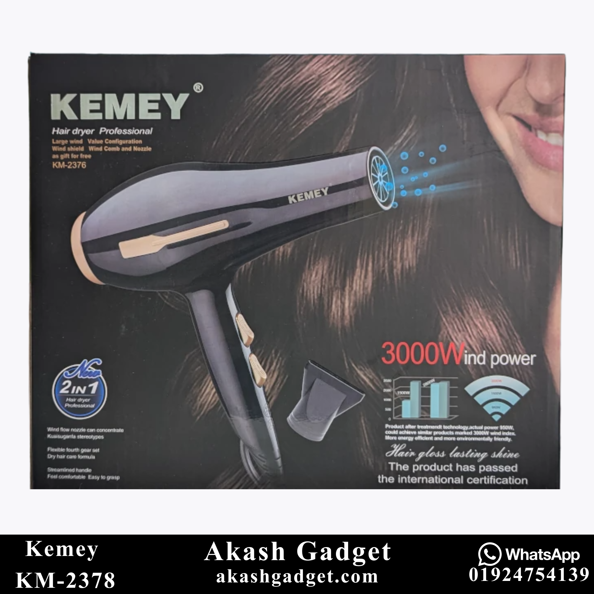 Kemey KM-2378 / KM-2376 Professional 2 in 1 Hair Dryer | 3000W Powerful Motor_img_7