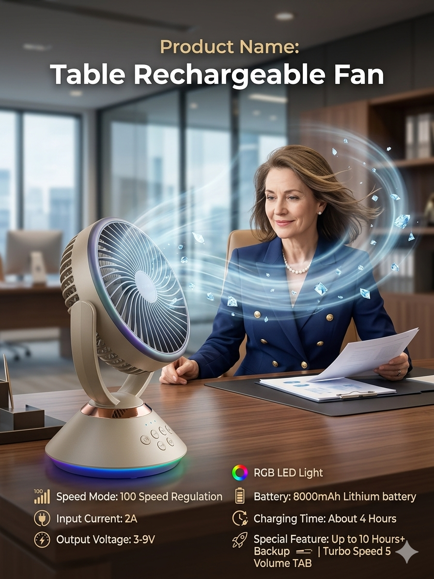Table Stylish Rechargeable Fan। Original Quality_img_1