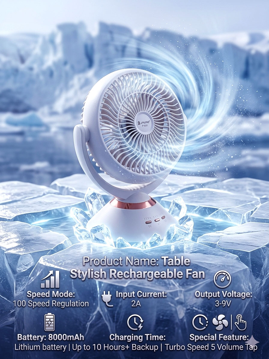 Table Stylish Rechargeable Fan। Original Quality