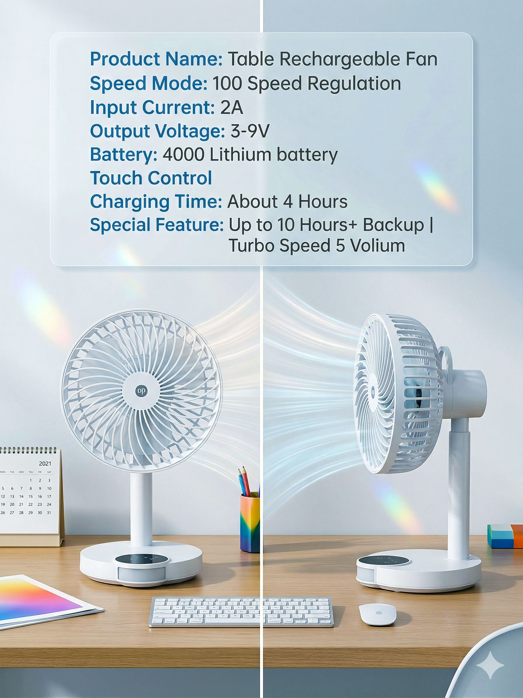 Table Stylish Rechargeable Fan। Original Quality