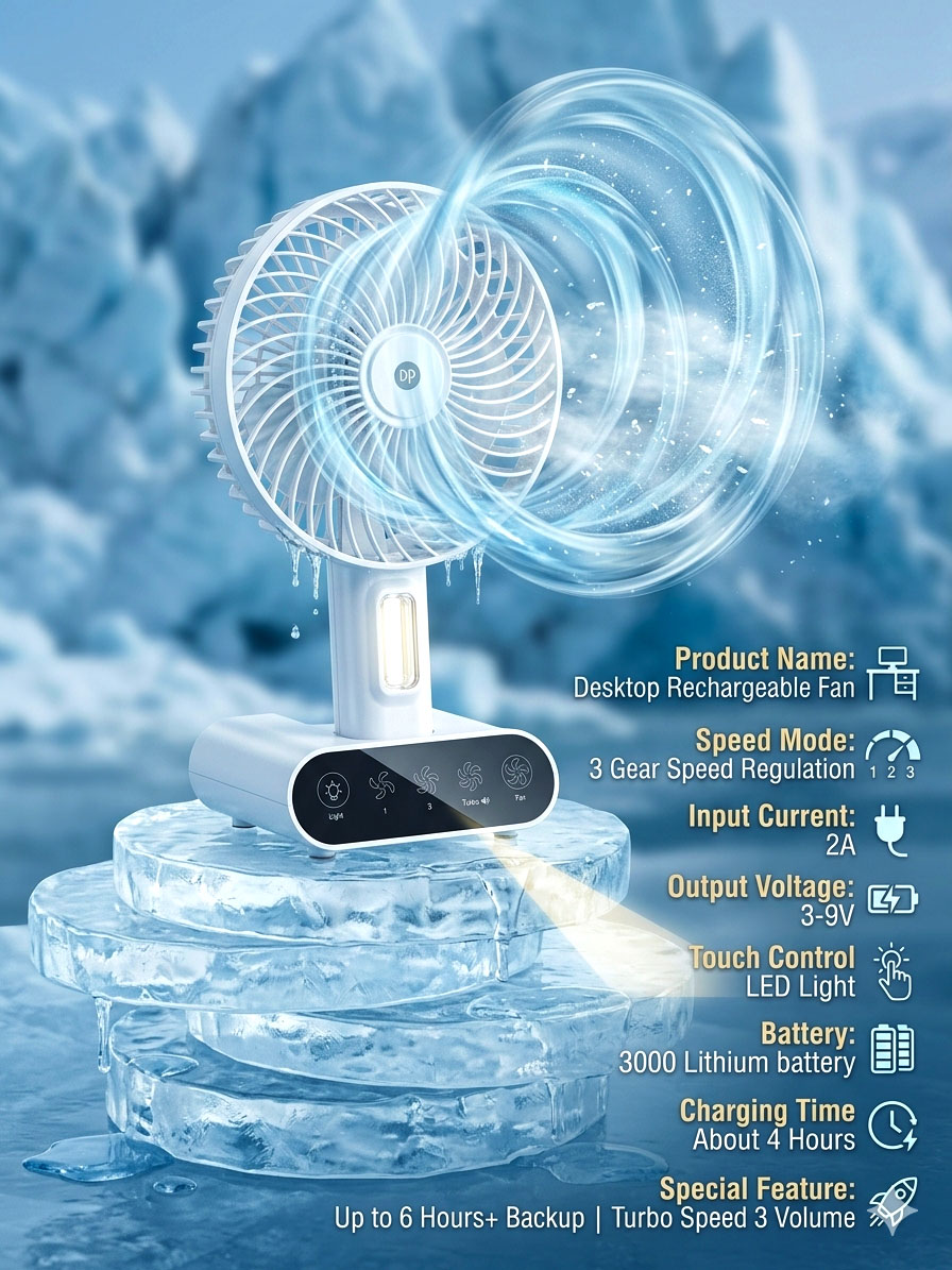 Desktop Stylish Rechargeable Fan। Original Quality