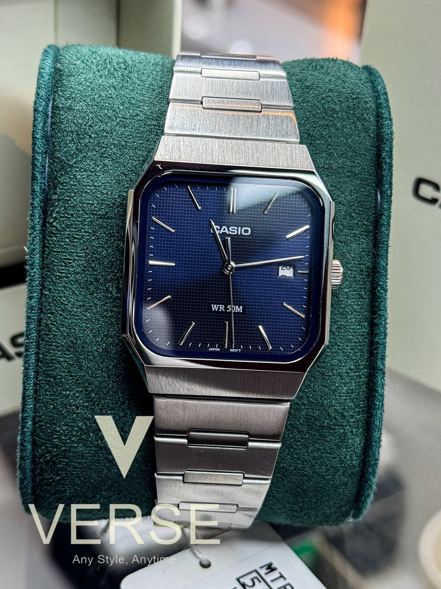 Casio MTP-B185D-2A1VDF Men’s Silver Stainless Steel Watch with Blue Dial| Casio MTP-B185D-2A1VDF