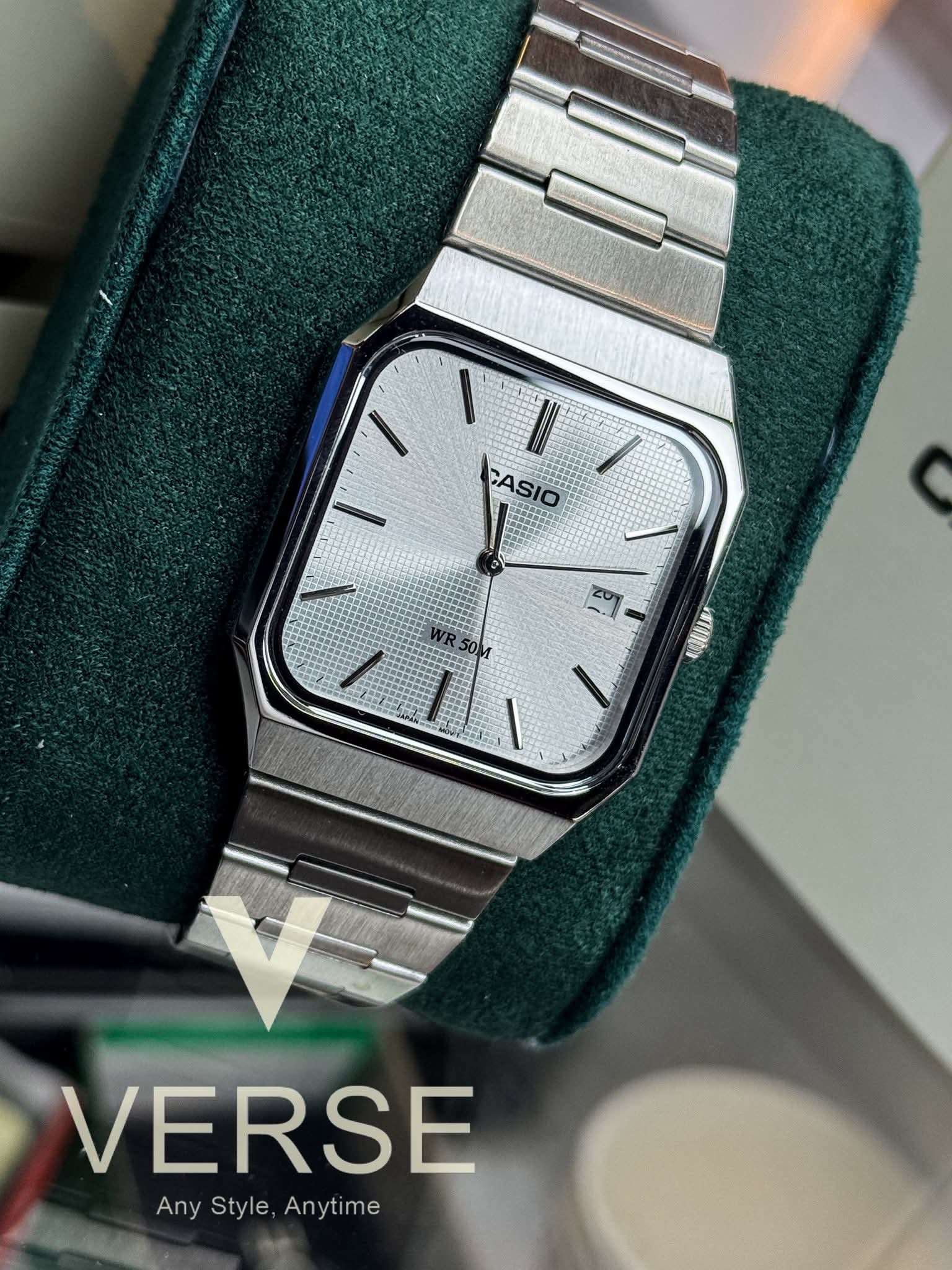 Casio MTP-B185D-7AVDF Men’s Silver Stainless Steel Watch with Silver Dial| Casio MTP-B185D-7AVDF