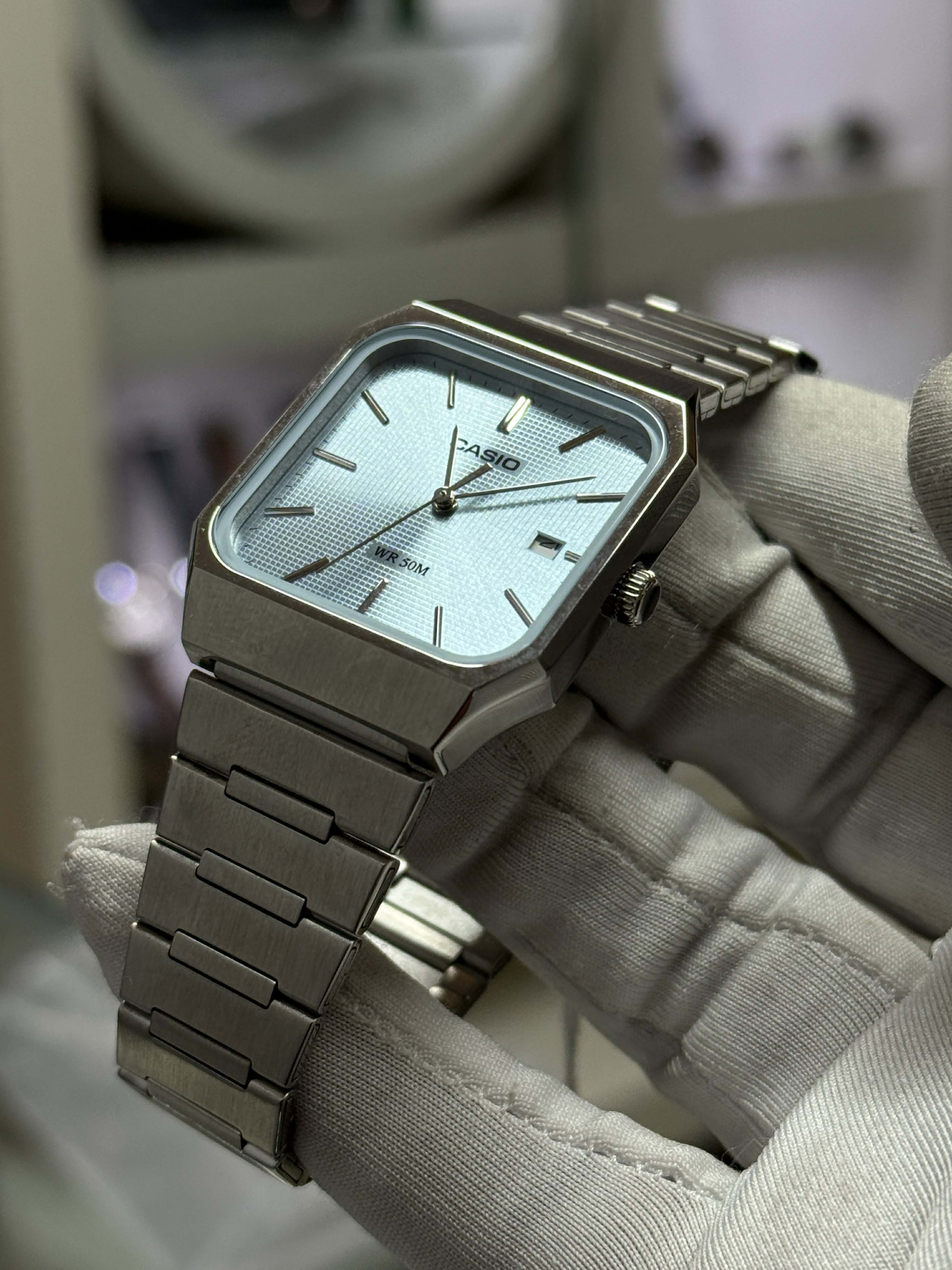 Casio MTP-B185D-2A2VDF Men’s Silver Stainless Steel Watch with Light Blue Dial| Casio MTP-B185D-2A2VDF