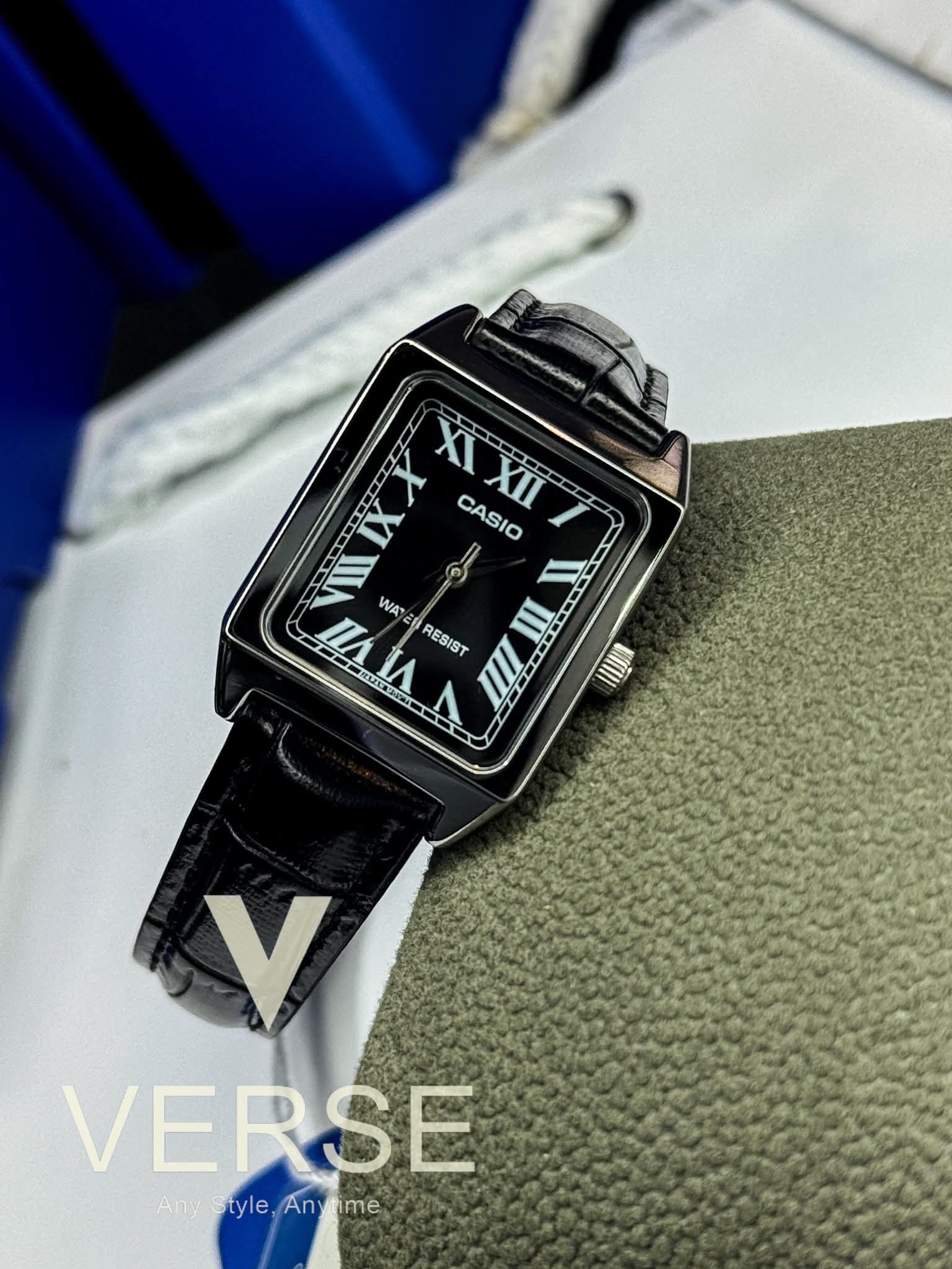 Casio LTP-V007L-1BUDF Black Dial Women's Leather Strap Tank Watch | Casio LTP-V007L-1BUDF