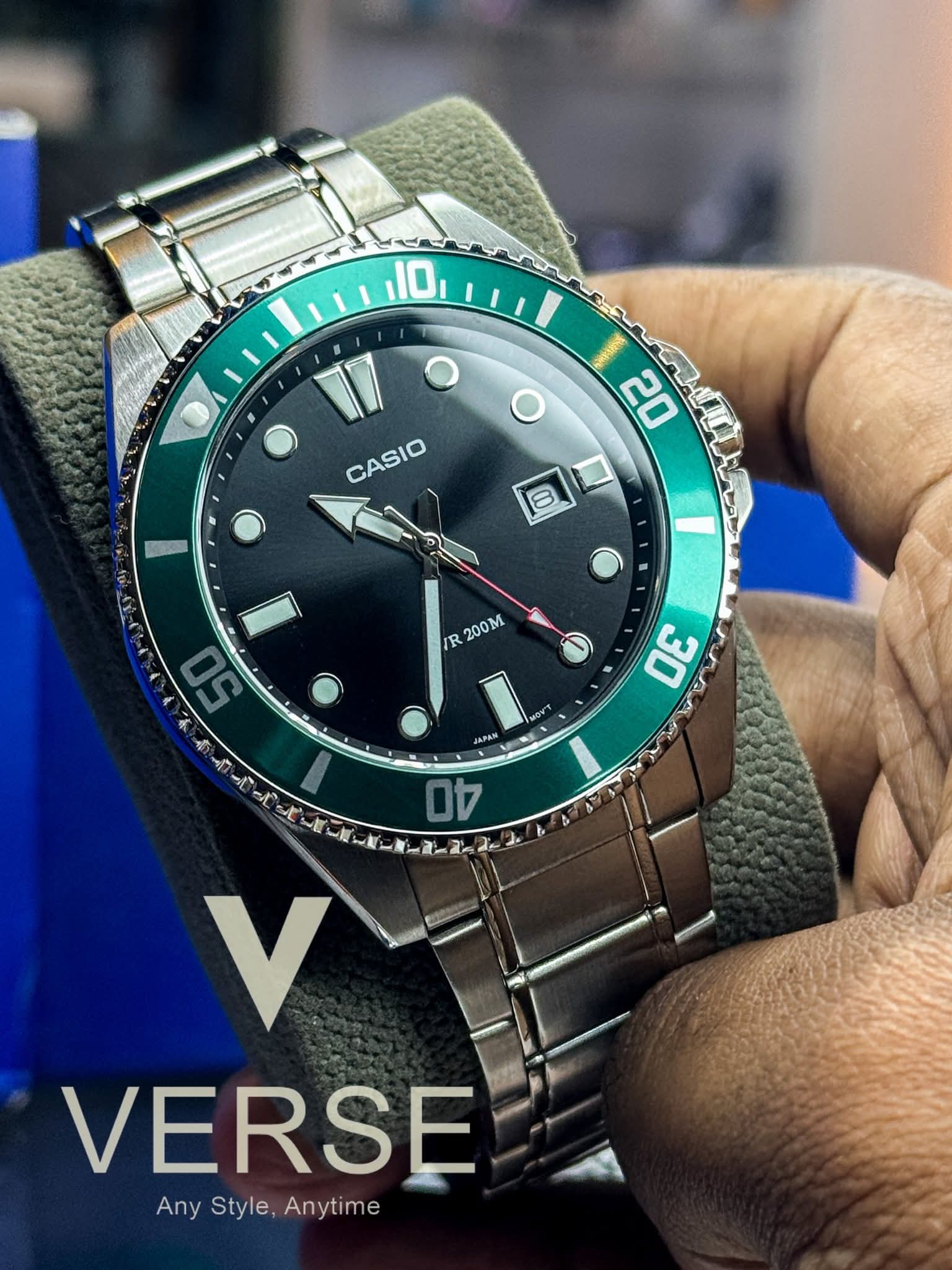 Casio MDV-107D-3AVDF Green Bezel 200m Stainless Steel Men's Diver Watch | Casio MDV-107D-3AVDF