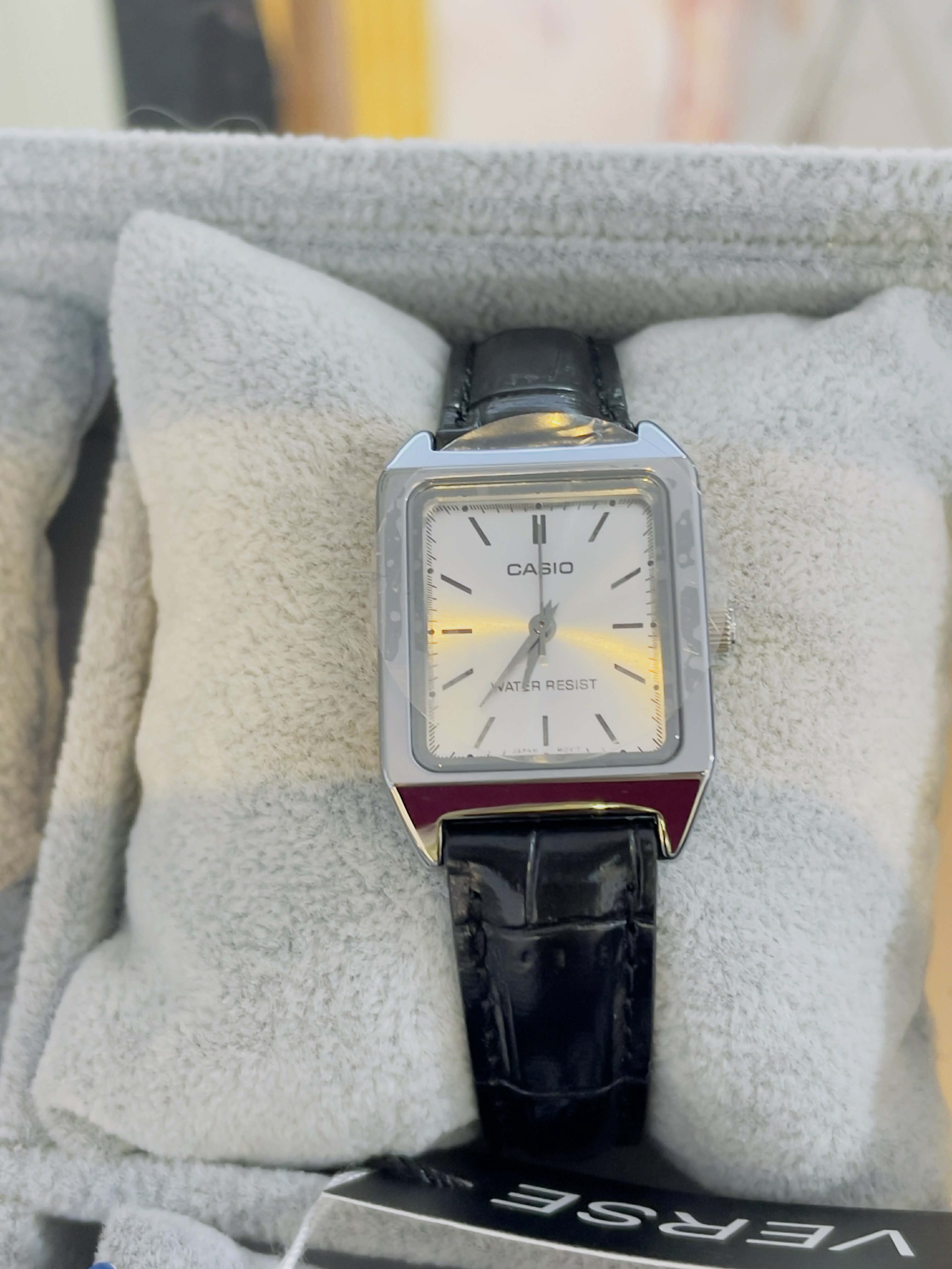 Casio LTP-V007L-7E1UDF Silver Dial Women's Leather Strap Tank Watch | Casio LTP-V007L-7E1UDF