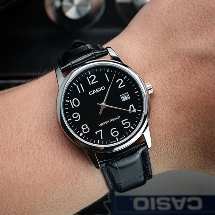 Casio MTP-V002L-1BUDF Black Dial Men's Black Leather Watch | Casio MTP-V002L-1BUDF