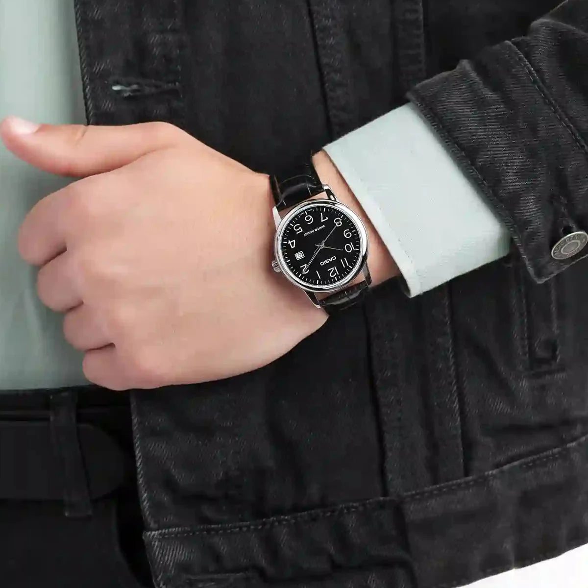 Casio MTP-V002L-1BUDF Black Dial Men's Black Leather Watch | Casio MTP-V002L-1BUDF_img_1