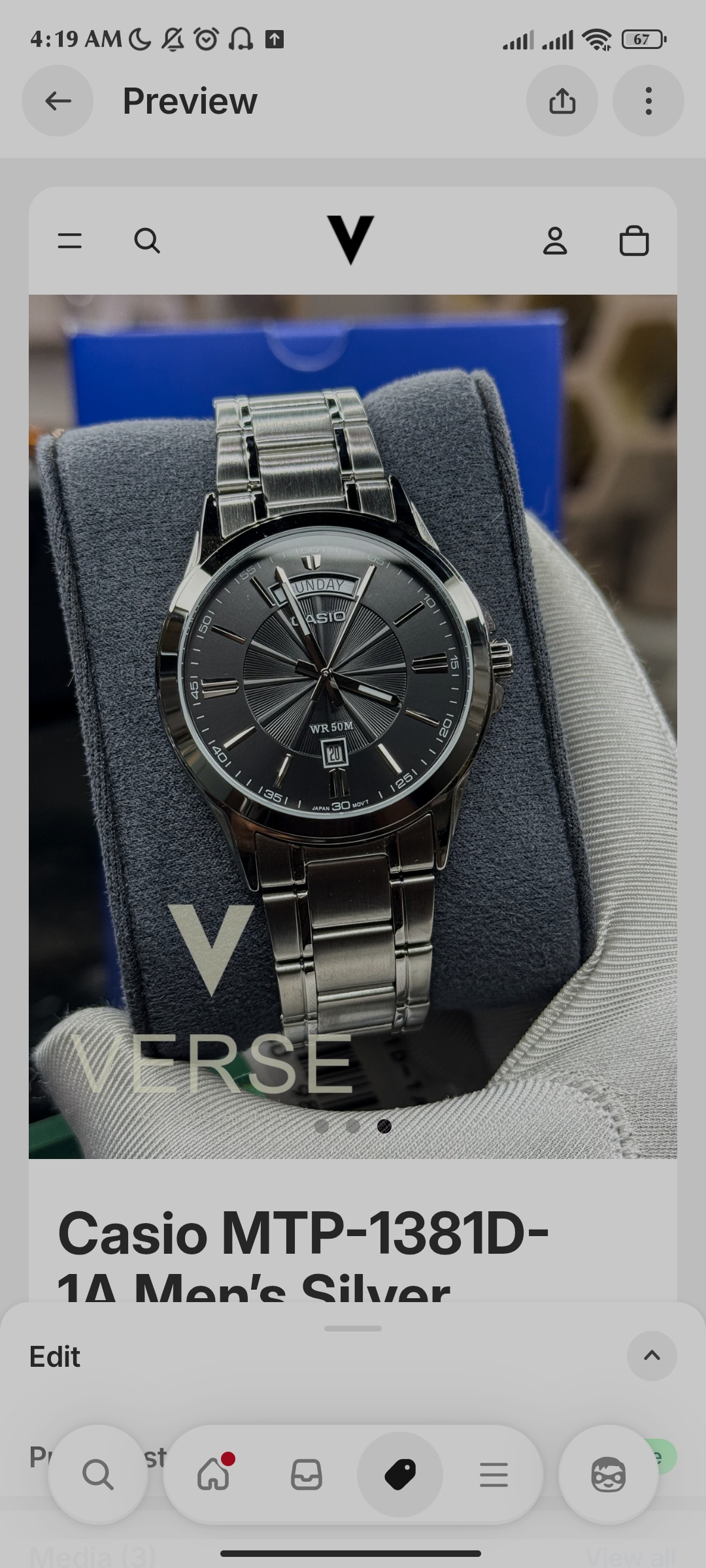 Casio MTP-1381D-1A Men’s Silver Stainless Steel Watch with Black Dial | MTP-1381D-1A