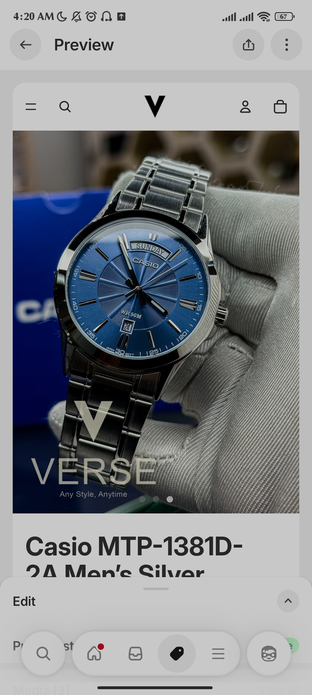 Casio MTP-1381D-2A Men’s Silver Stainless Steel Watch with Blue Dial| Casio MTP-1381D-2A