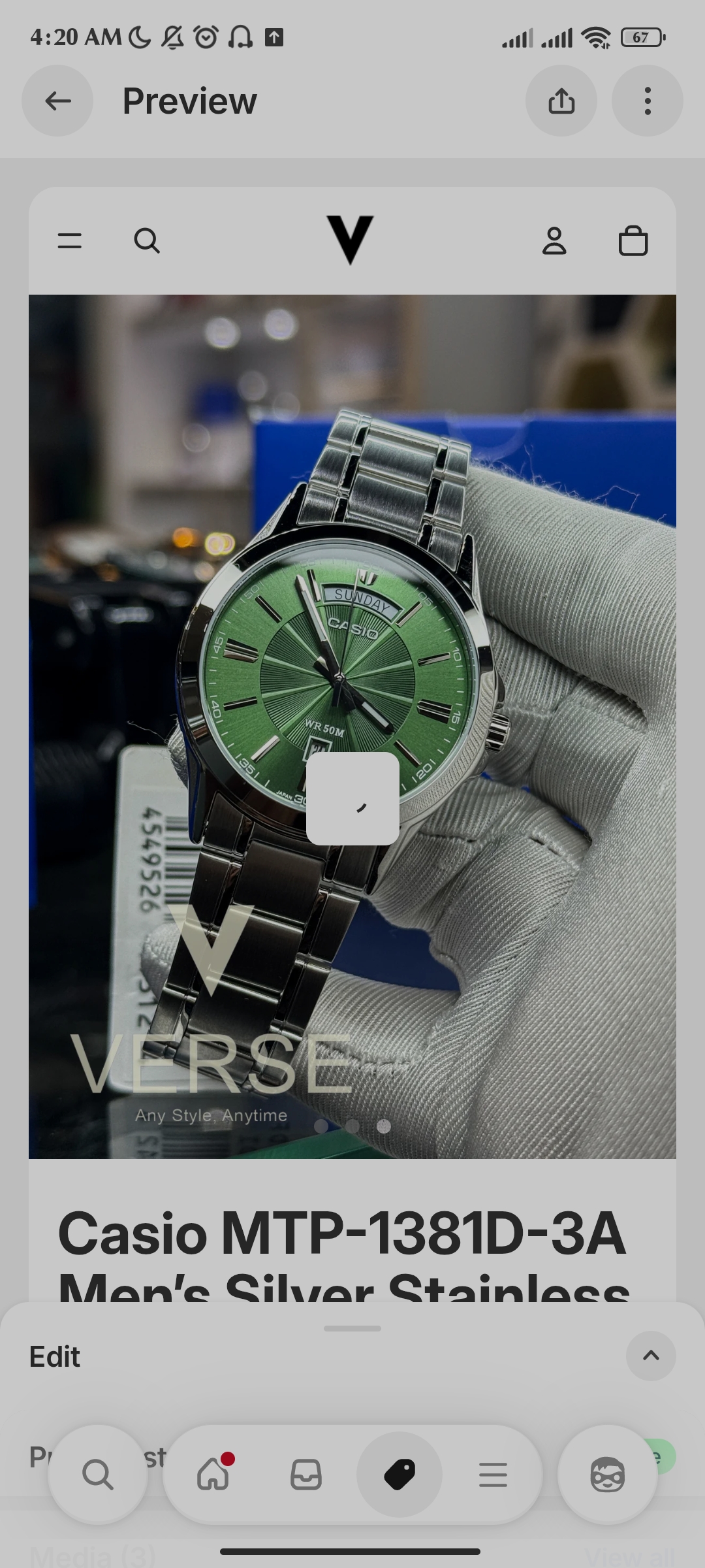 Casio MTP-1381D-3A Men’s Silver Stainless Steel Watch with Green Dial| Casio MTP-1381D-3A