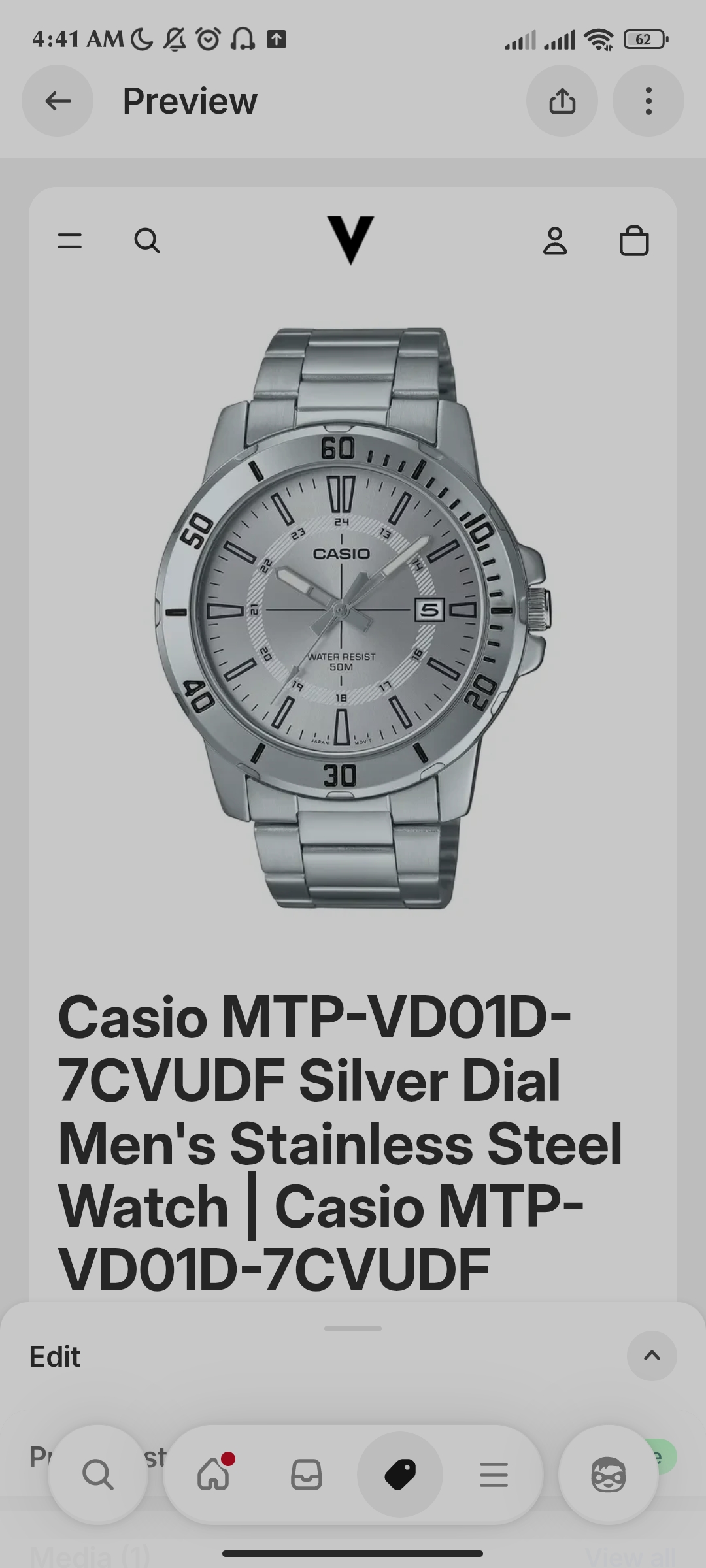 Casio MTP-VD01D-7CVUDF Silver Dial Men's Stainless Steel Watch | Casio MTP-VD01D-7CVUDF