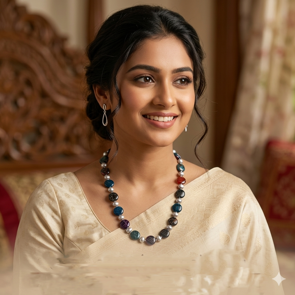 One Layer Pearl & Stone combination necklace_img_1