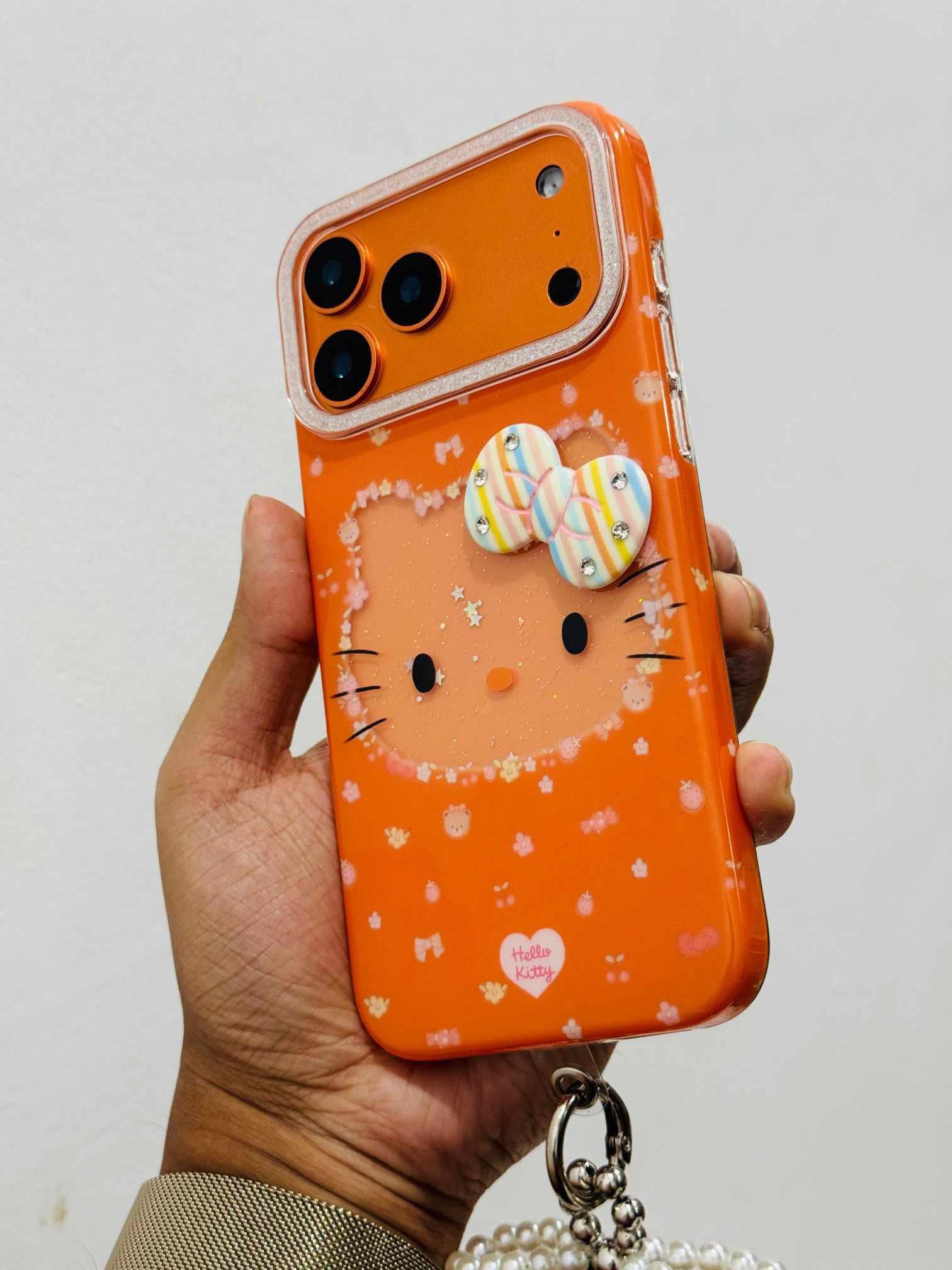 Premium Hello Kitty 3D Bow Case with Pearl Bracelet & Cherry Charm_img_6