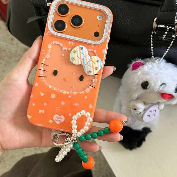 Premium Hello Kitty 3D Bow Case with Pearl Bracelet & Cherry Charm