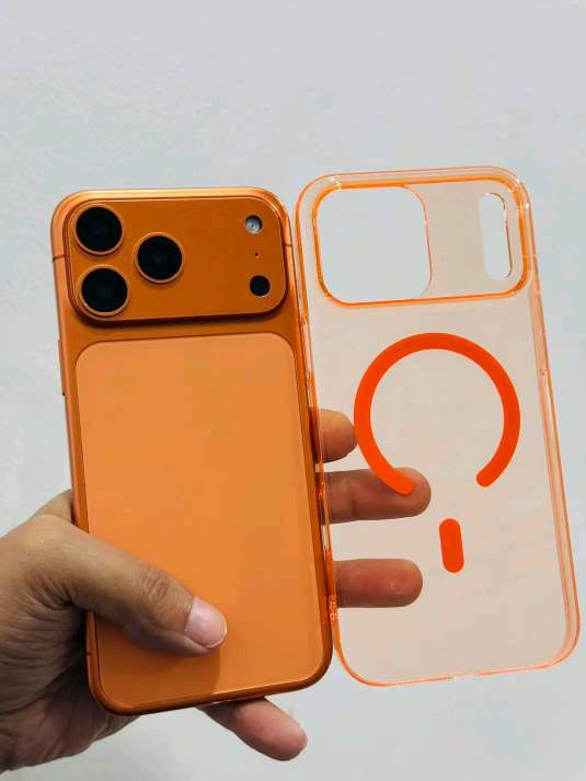 Stylish Orange Anti-Yellow Hard Glow transparent MagSafe Case_img_2