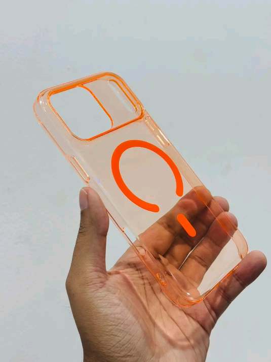 Stylish Orange Anti-Yellow Hard Glow transparent MagSafe Case_img_4