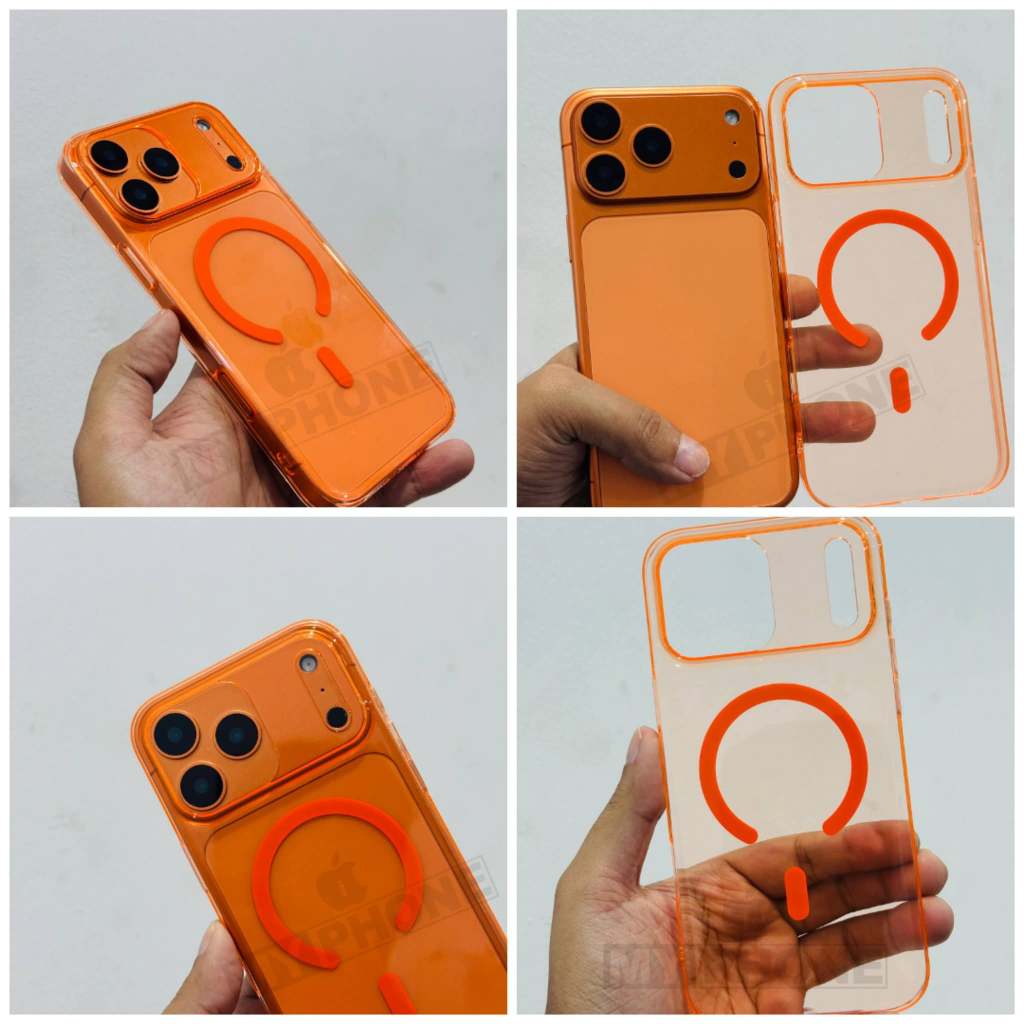 Stylish Orange Anti-Yellow Hard Glow transparent MagSafe Case_img_1