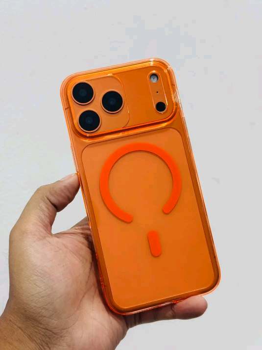 Stylish Orange Anti-Yellow Hard Glow transparent MagSafe Case_img_3