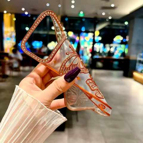 🦋💫 Orange Soft 3D Butterfly Stone Transparent Case 🧡✨ Bling + Butterfly perfection!_img_4