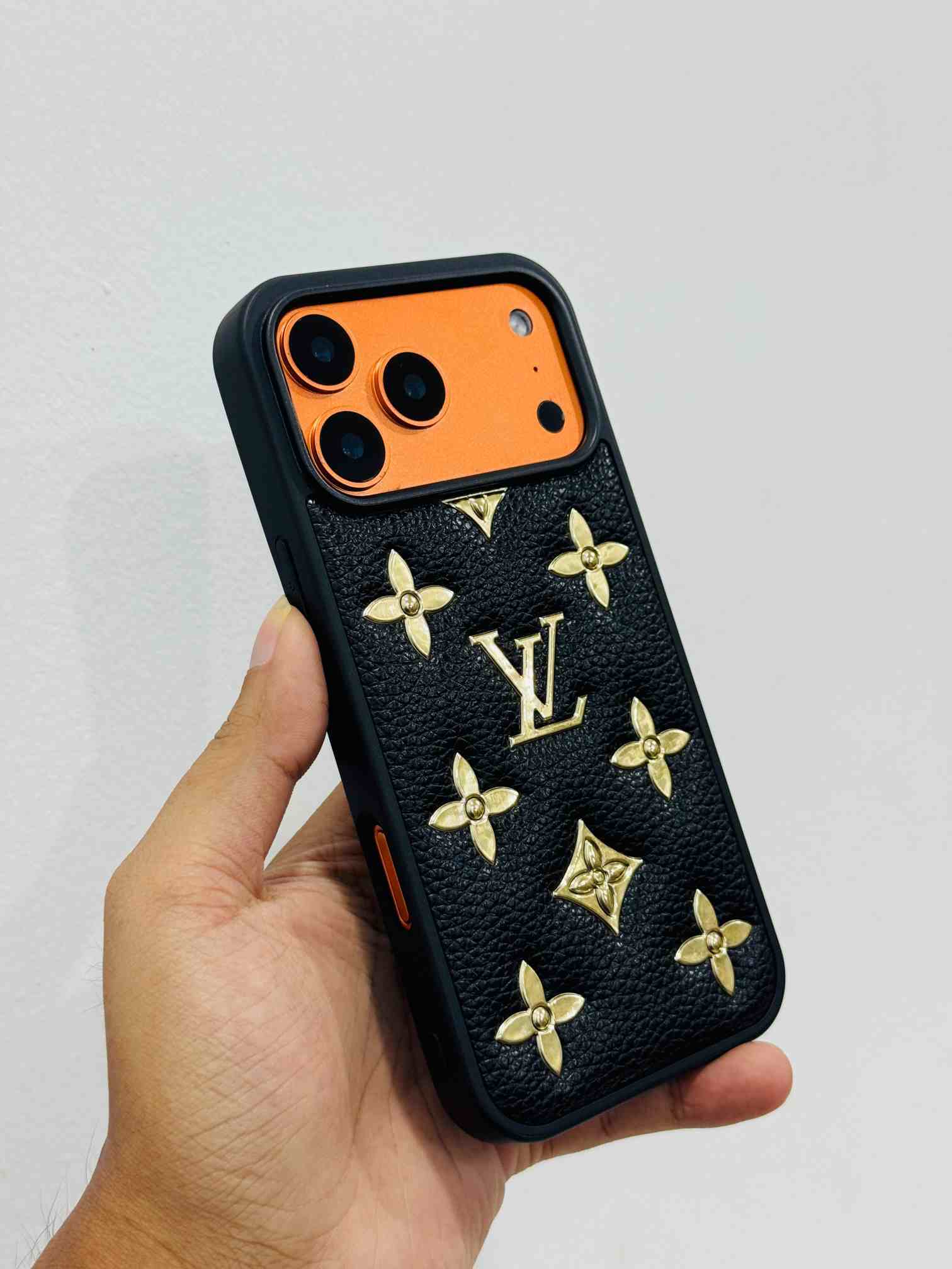 LV Monogram Royalty in Black & Gold with Bold Orange Flair Case