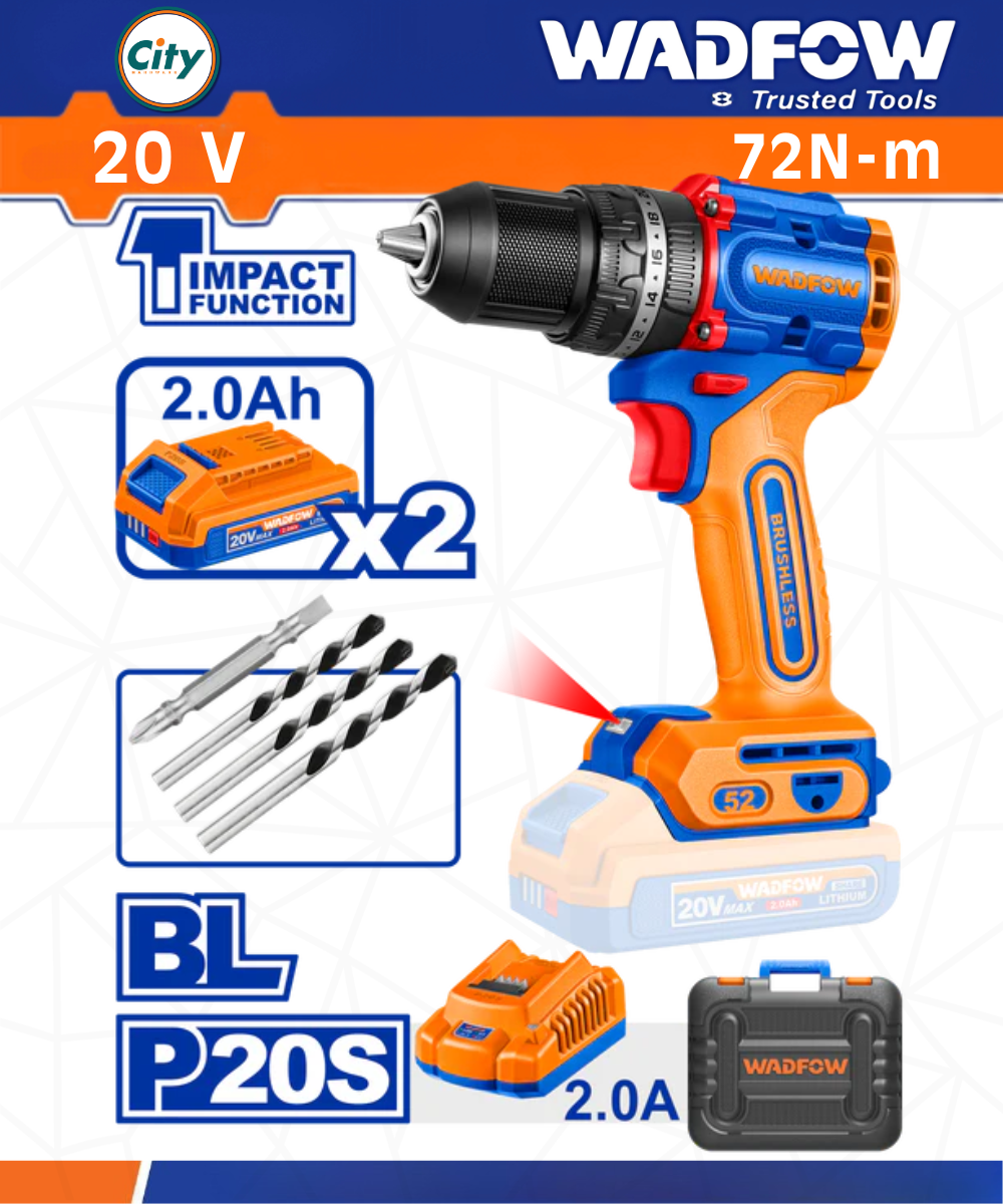 20v কমপ্যাক্ট ব্রাশলেস কর্ডলেস ইমপ্যাক্ট ড্রিল মেশিন 72Nm WADFOW WCDP7281_img_0