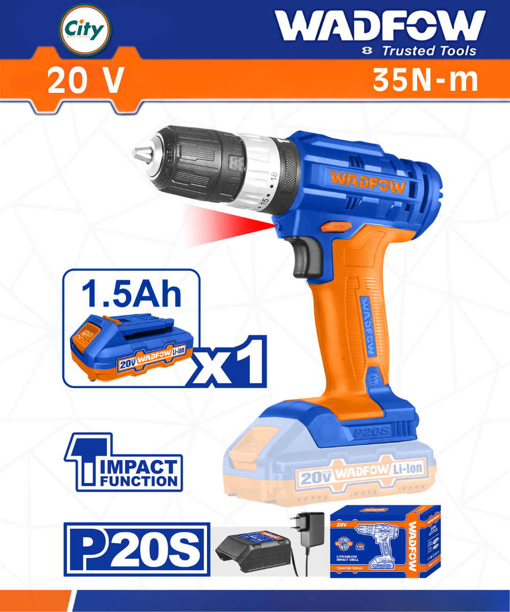 20v লিথিয়াম আয়ন ইমপ্যাক্ট ড্রিল মেশিন 20Nm WADFOW WCDP521_img_0