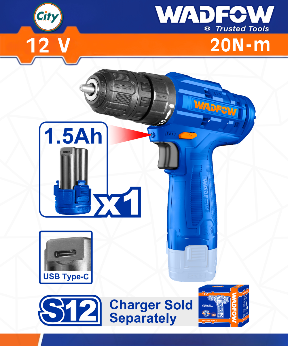 12v লিথিয়াম আয়ন কডলেশ ড্রিল মেশিন 20Nm WADFOW WCDS510_img_0