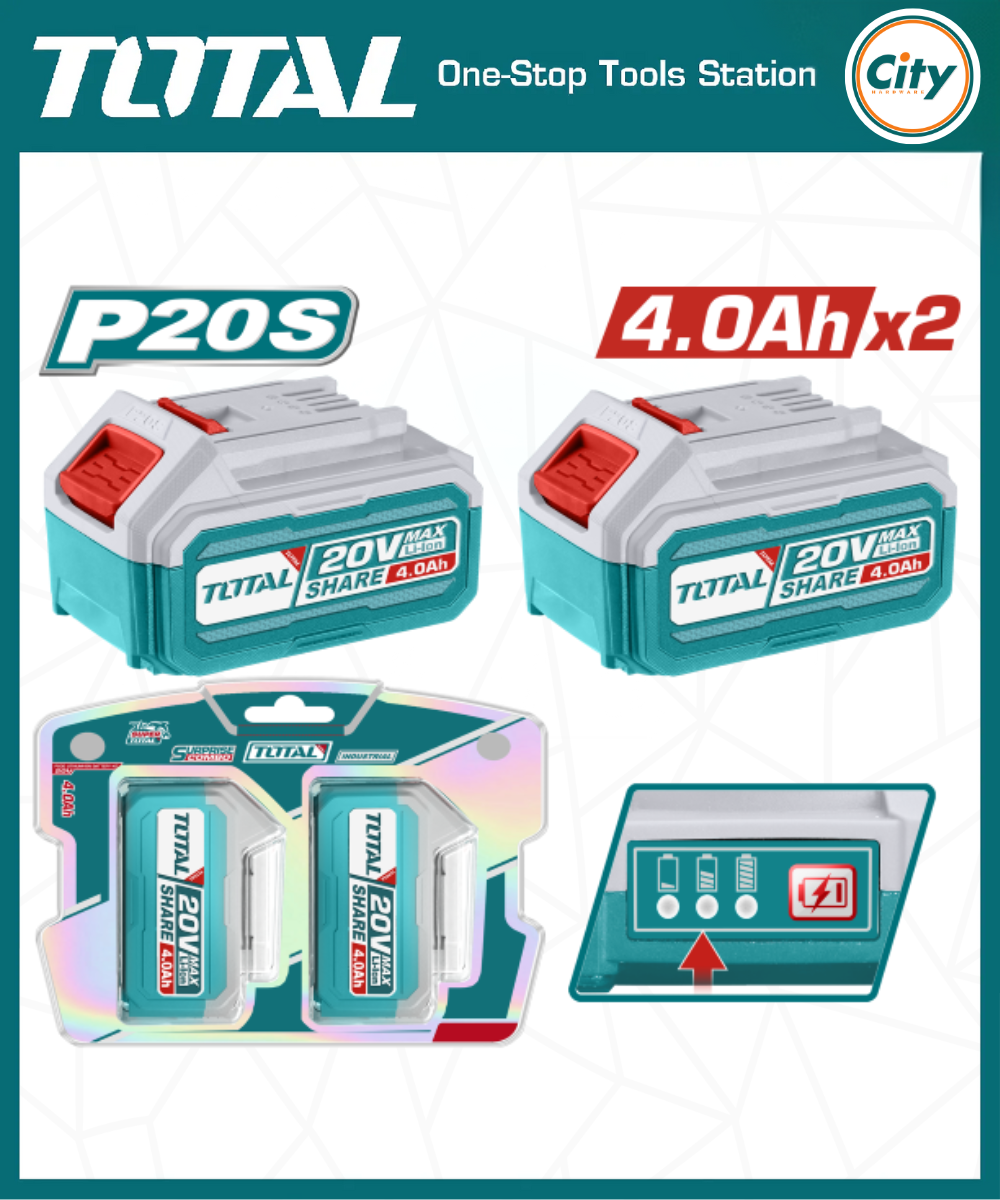 20v লিথিয়াম আয়ন 4.0Ah ব্যাটারি ২ পিস TOTAL TOSLI240312