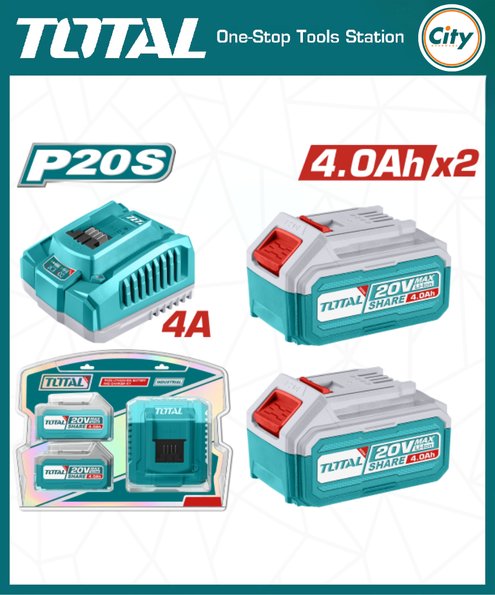 20v লিথিয়াম আয়ন 4.0Ah ব্যাটারি ২ পিস ও চার্জার সেট TOTAL TFBCPK1424_img_0