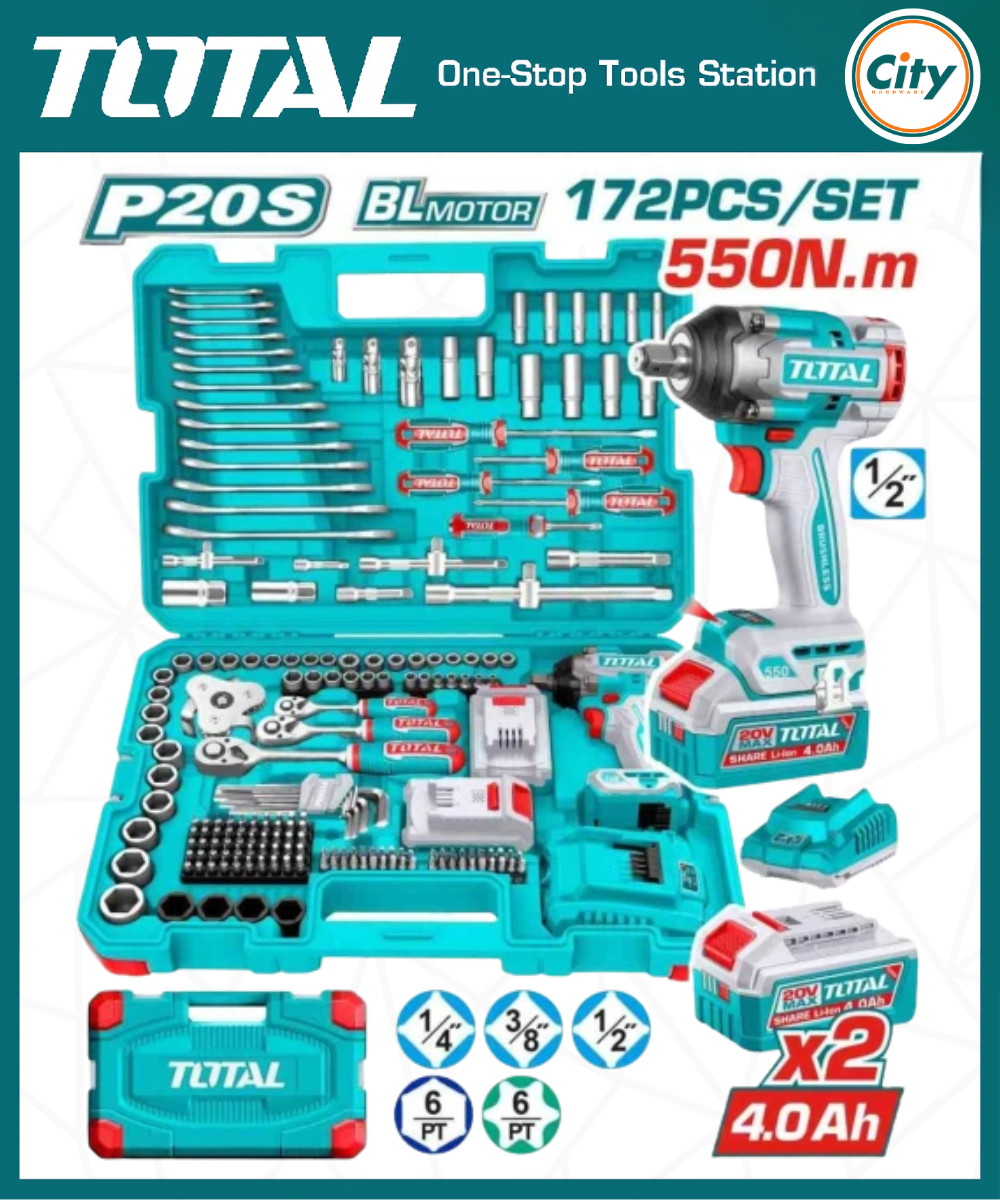১৭২ পিস কর্ডলেস ইমপ্যাক্ট রেঞ্চ এন্ড টুলস সেট TOTAL THKTHP41728