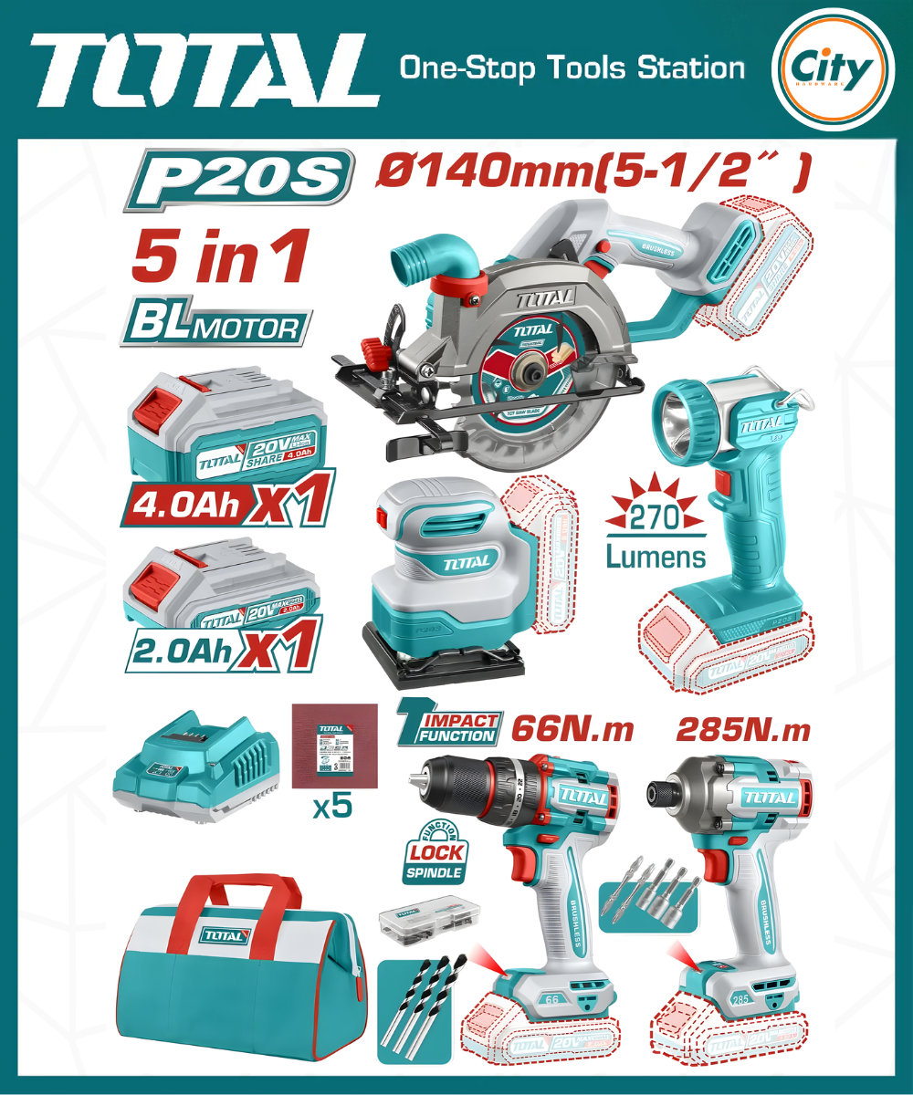 ২০ ভোল্ট কর্ডলেস ৫ পিস কম্বো কিট TOTAL TOSLI241081_img_0