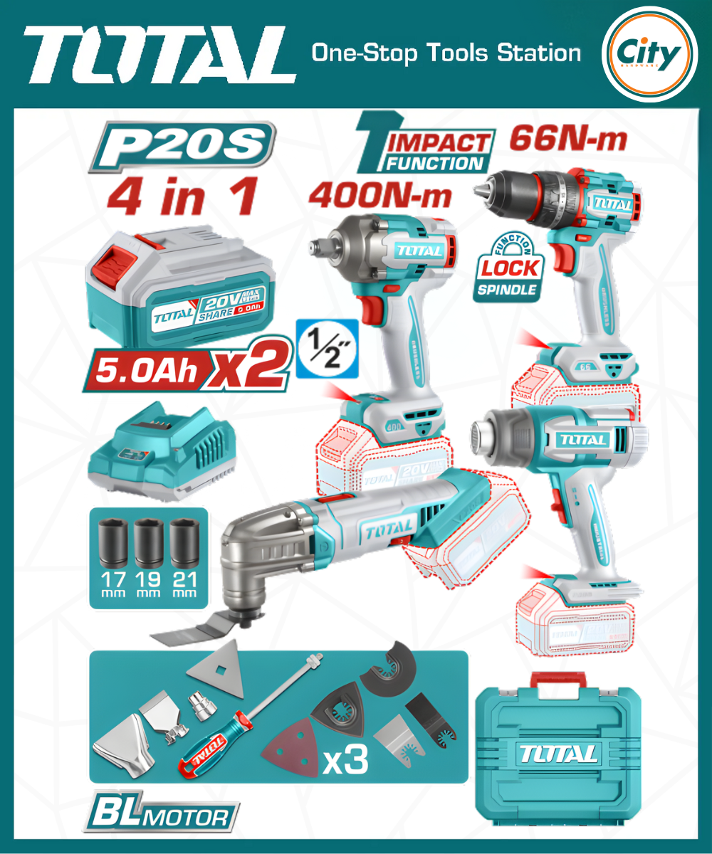 ২০ ভোল্ট কর্ডলেস ৪ পিস কম্বো কিট TOTAL TOSLI240969