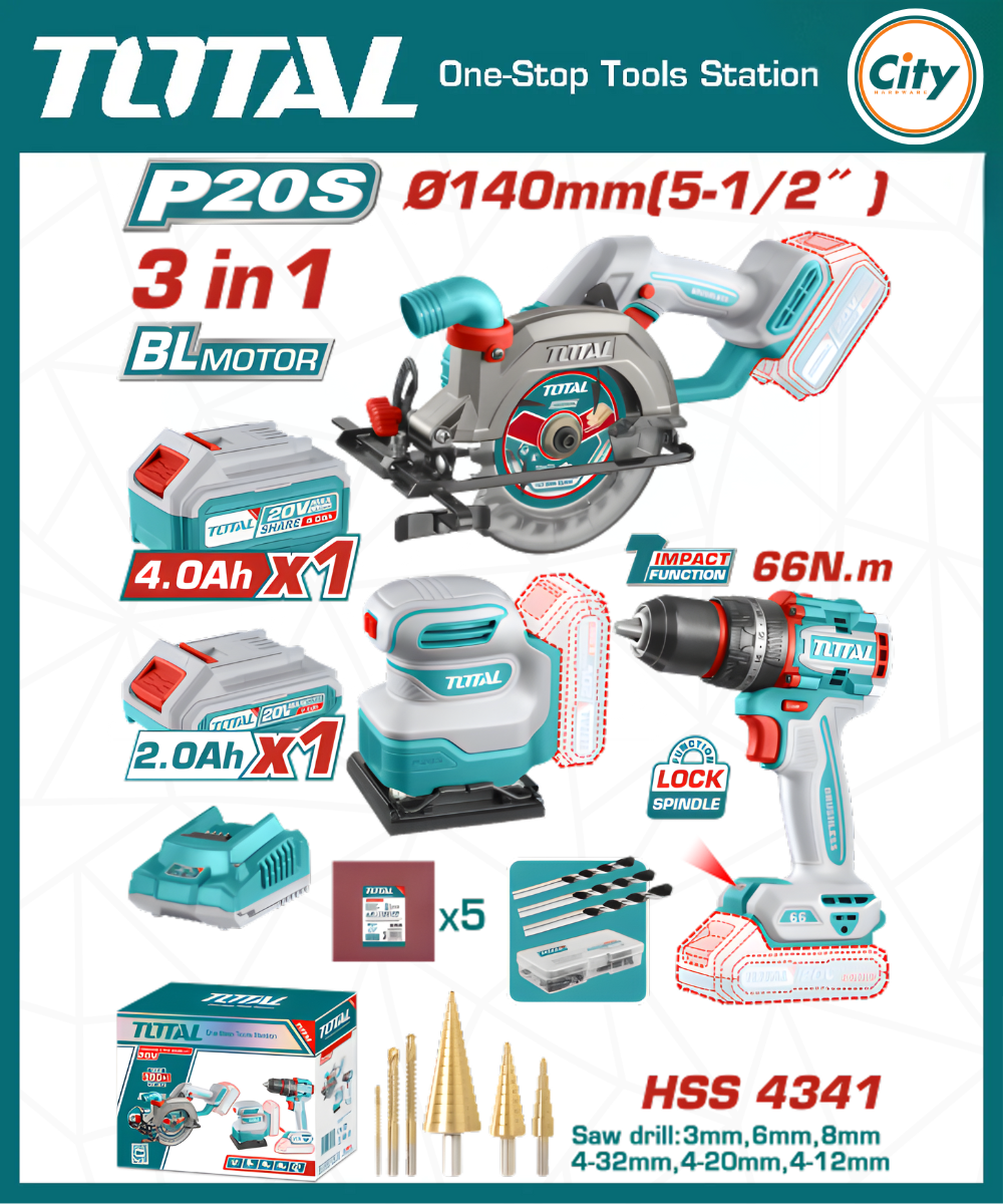 ৩ পিস কাঠের কাজের কর্ডলেস কম্বো কিট TOTAL TOSLI241193