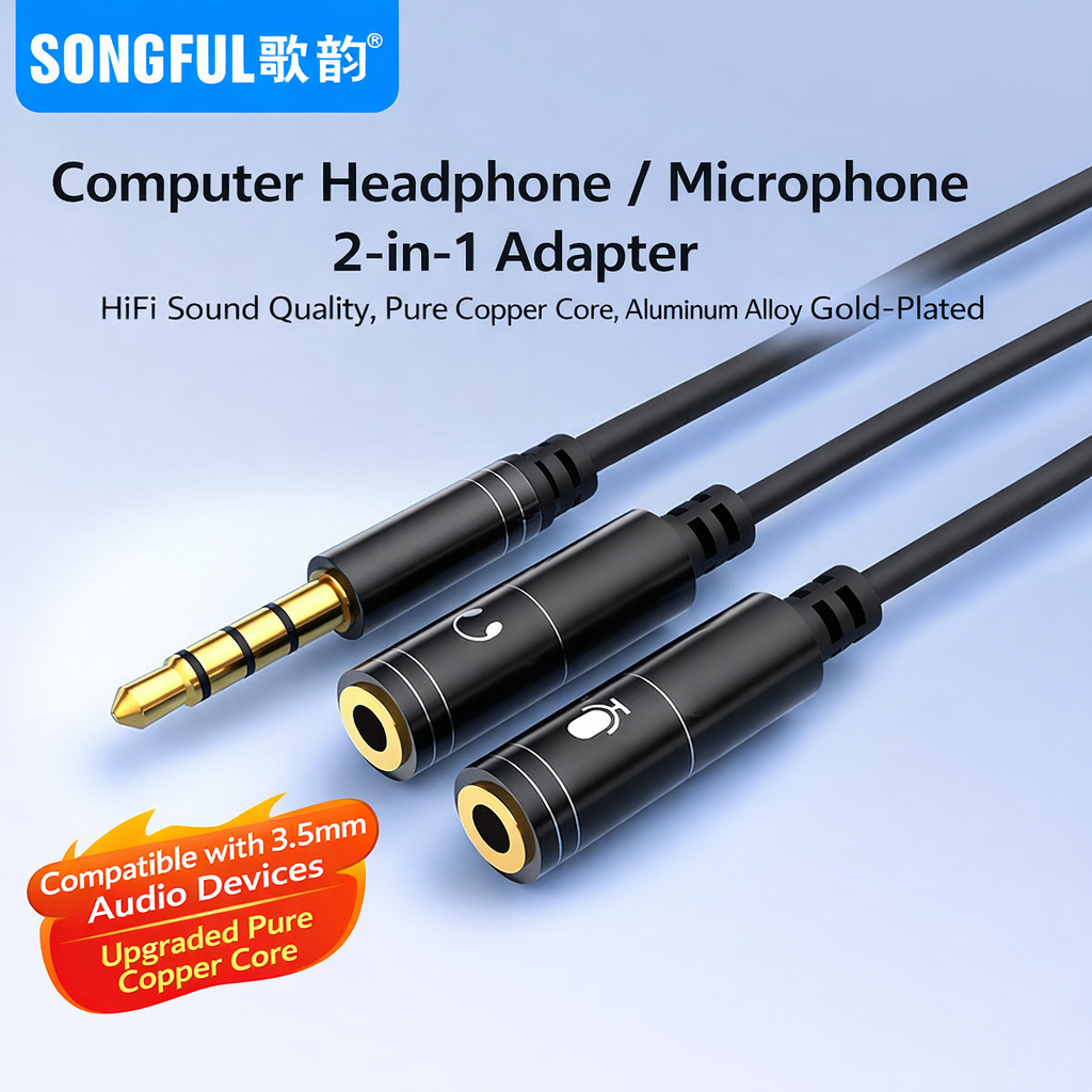 3.5mm Combo to Dual Audio Jack Splitter – Headphone + Microphone Cable