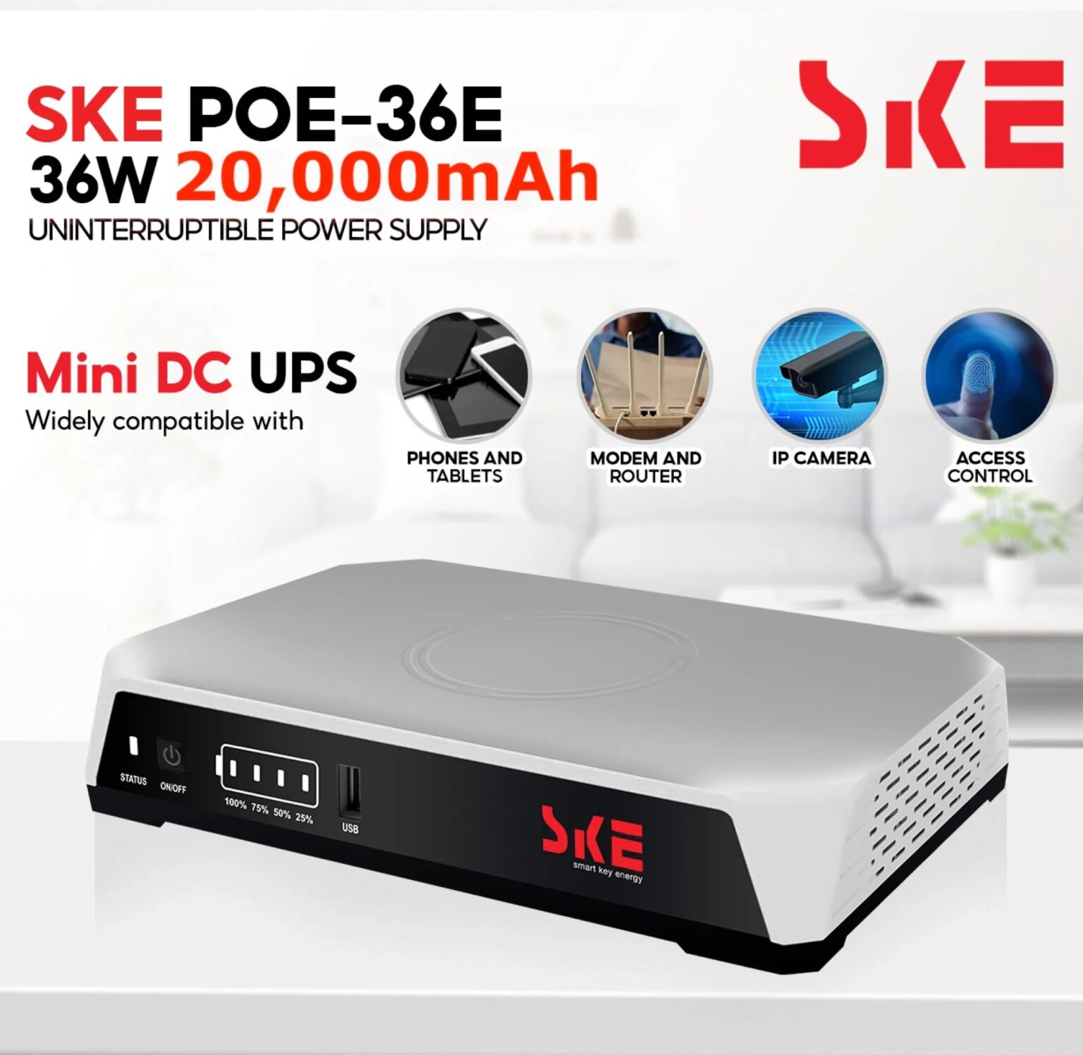 SKE POE-36E-LFP 20,000mAh Mini DC UPS – 36W High Power Backup with LiFePO4 Battery (5V/9V/12V 3A)_img_2