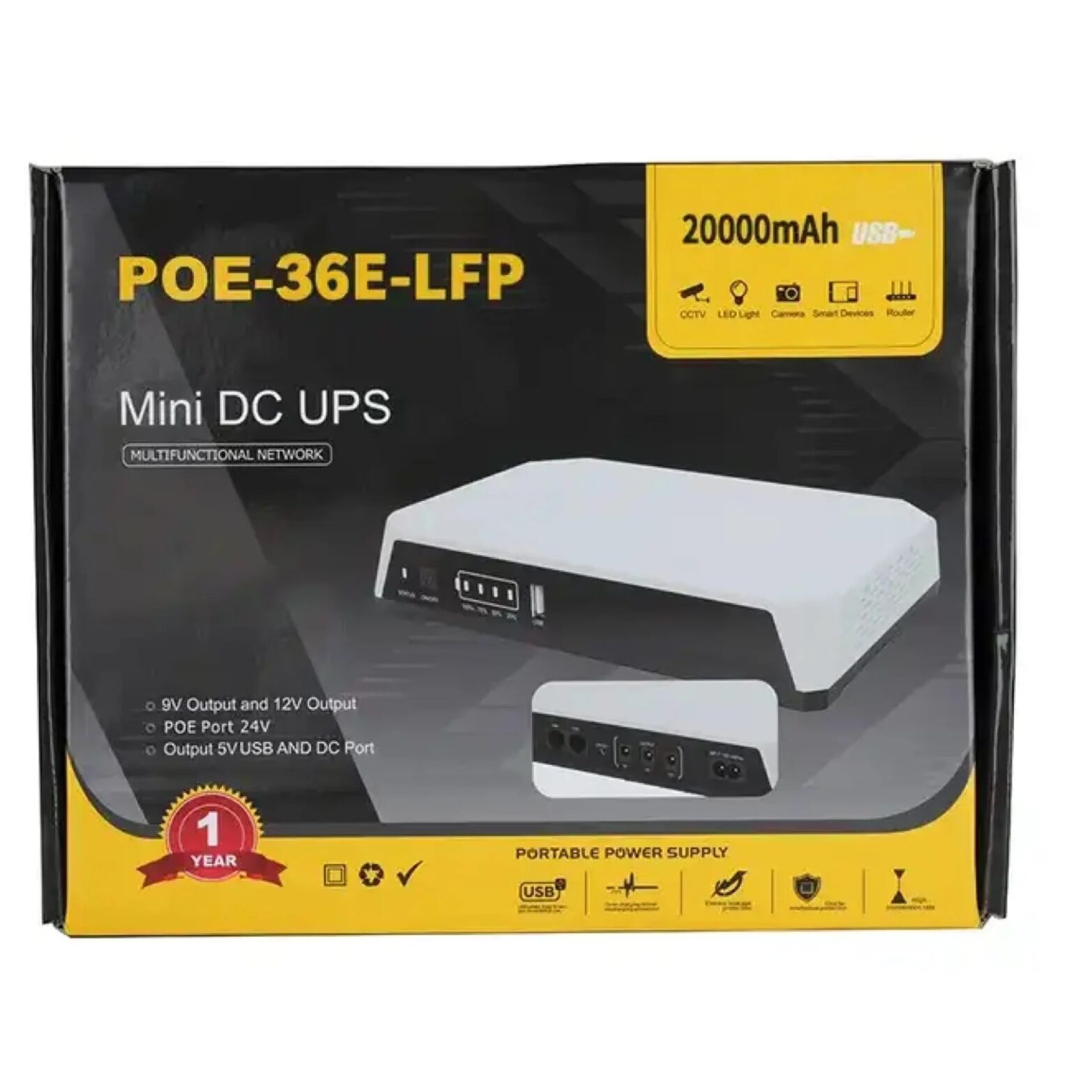 SKE POE-36E-LFP 20,000mAh Mini DC UPS – 36W High Power Backup with LiFePO4 Battery (5V/9V/12V 3A)_img_1