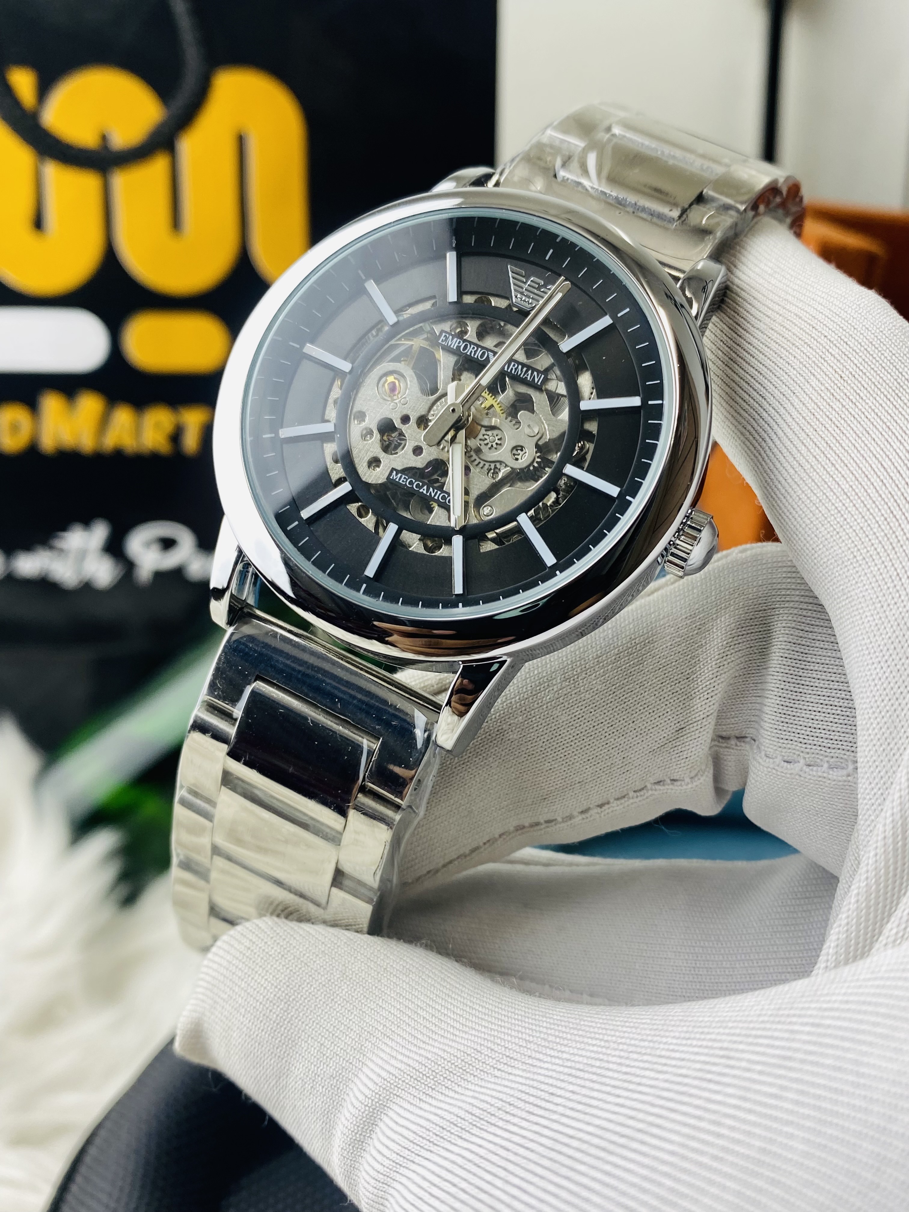 Emporio Armani Meccanico Automatic Silver Dial Steel Men's Watch