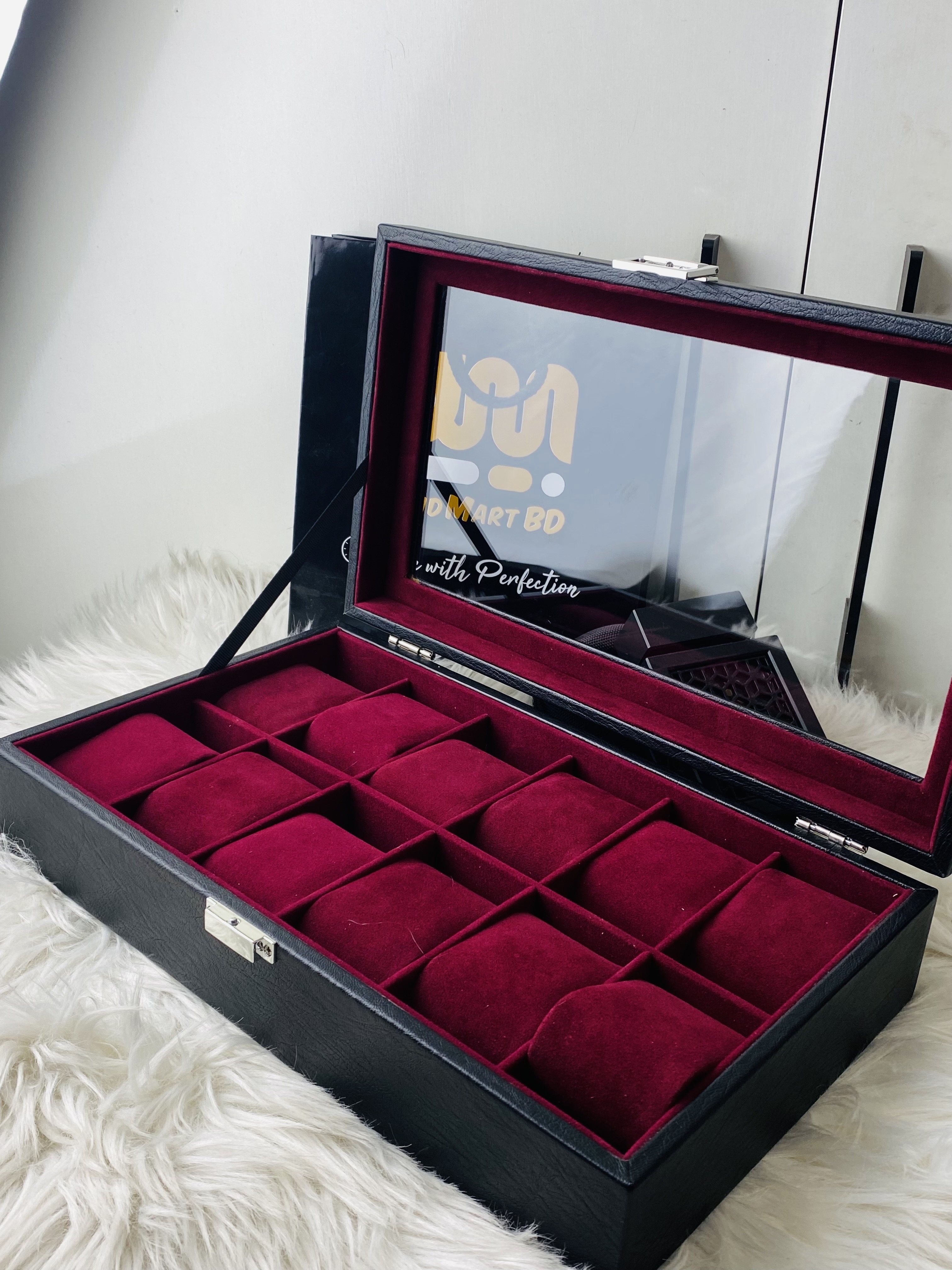 12 Slot watch Box || Black & Maroon_img_1