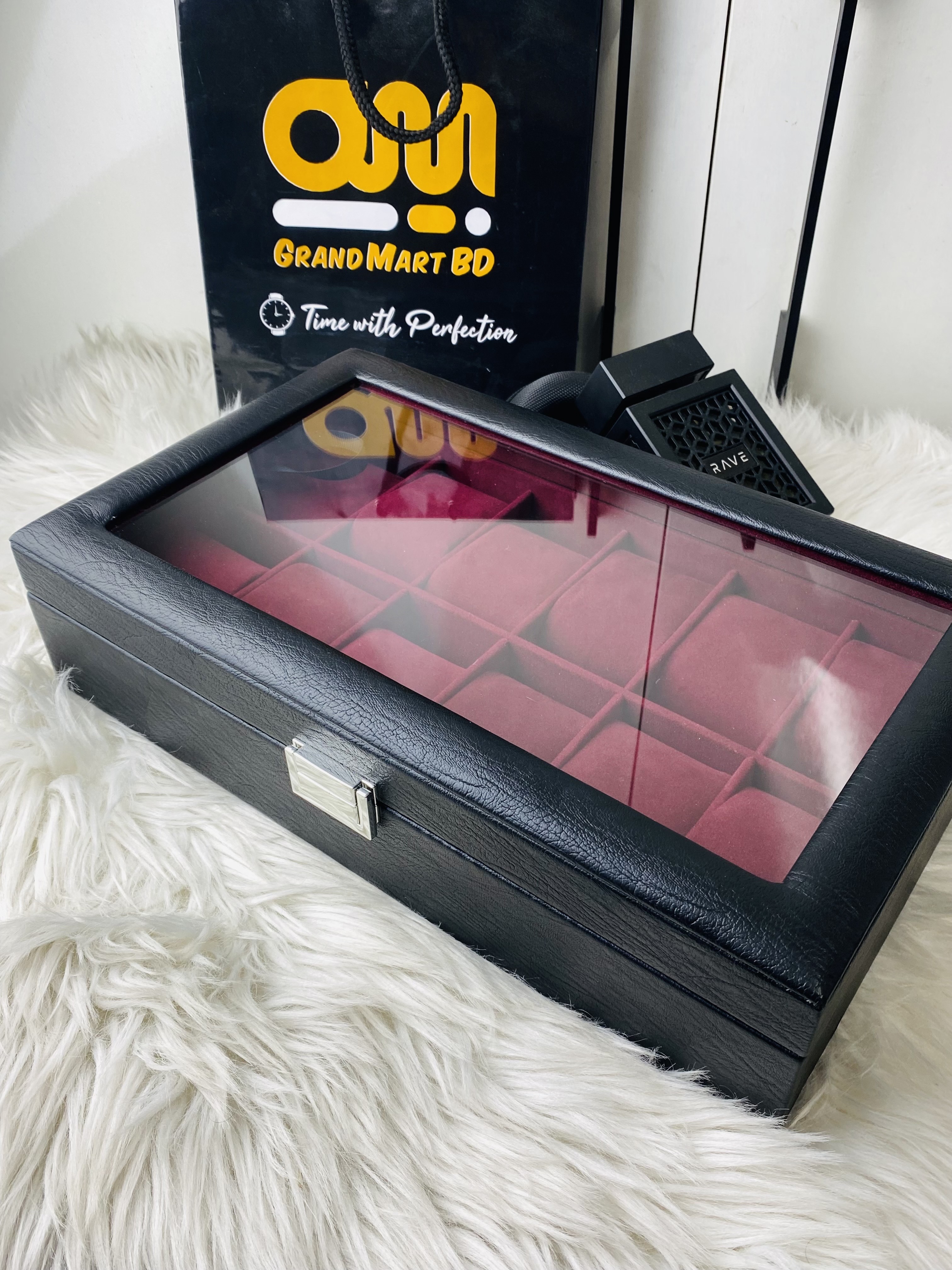 12 Slot watch Box || Black & Maroon